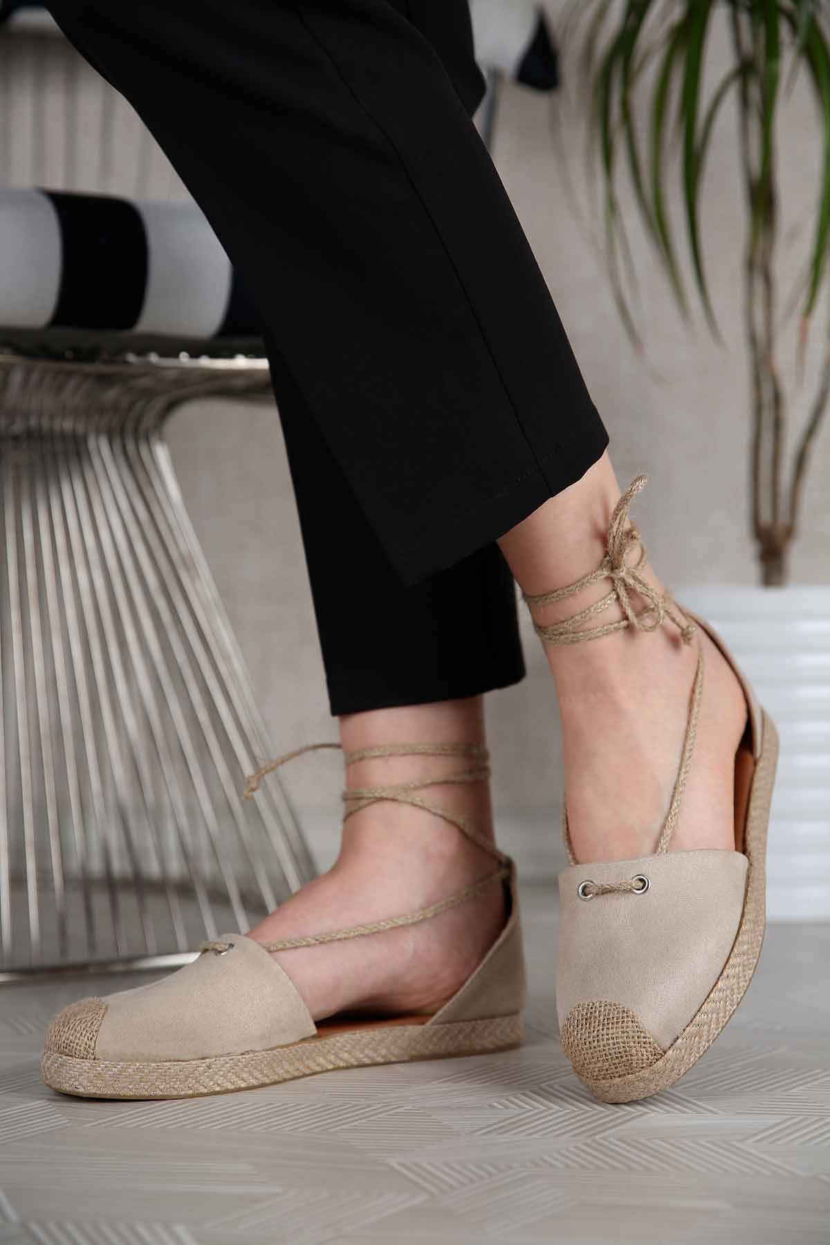 Kadın Bağlamalı Espadril Sandalet TEN SÜET