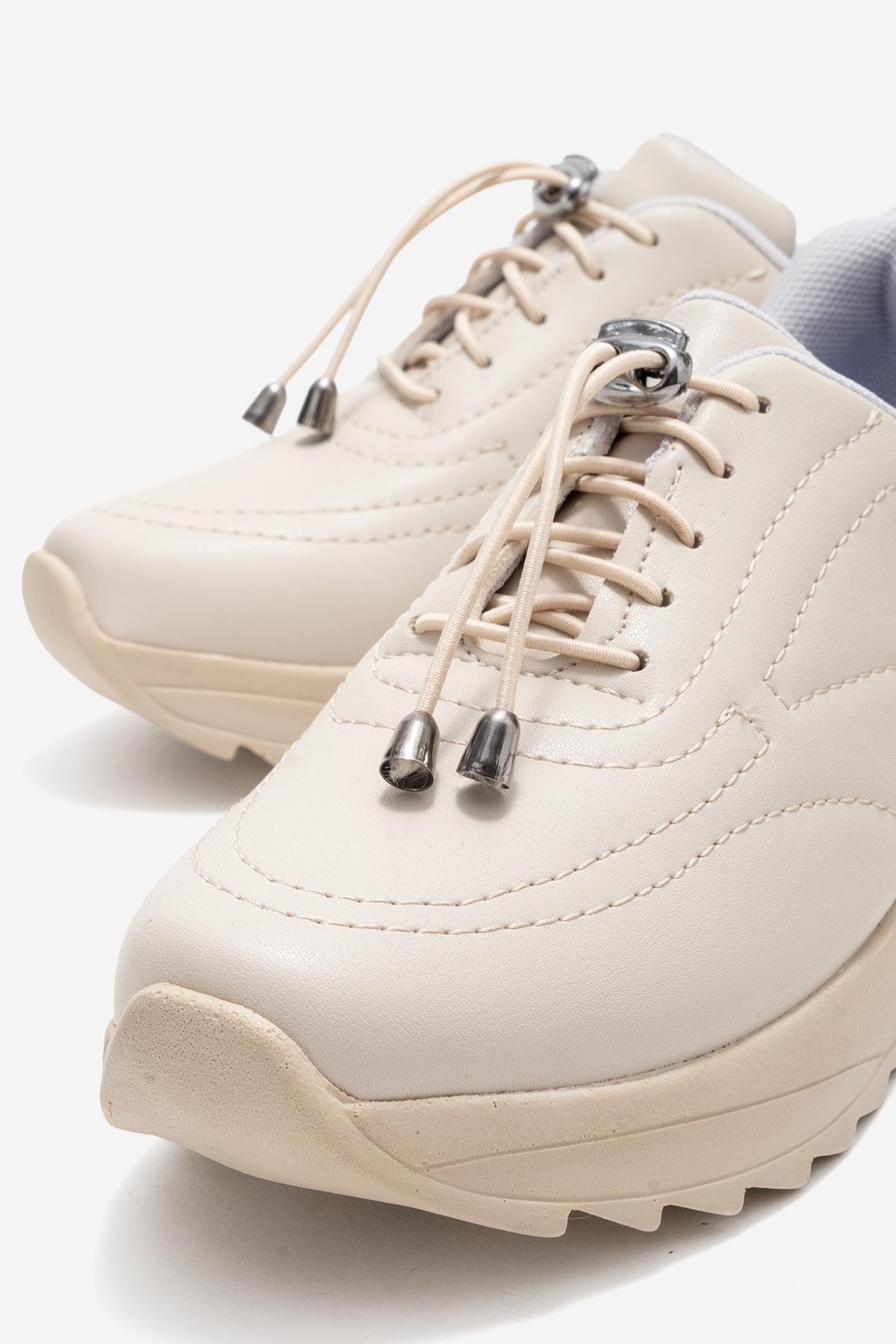 Kadın Dikişli Lastikli Spor Ayakkabı BEJ BEJ