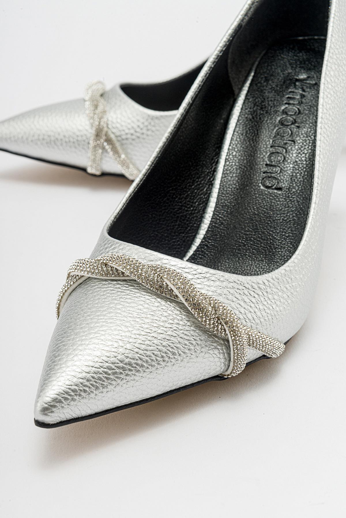 Kadın Dolama Taşlı Stiletto GÜMÜŞ BASKILI