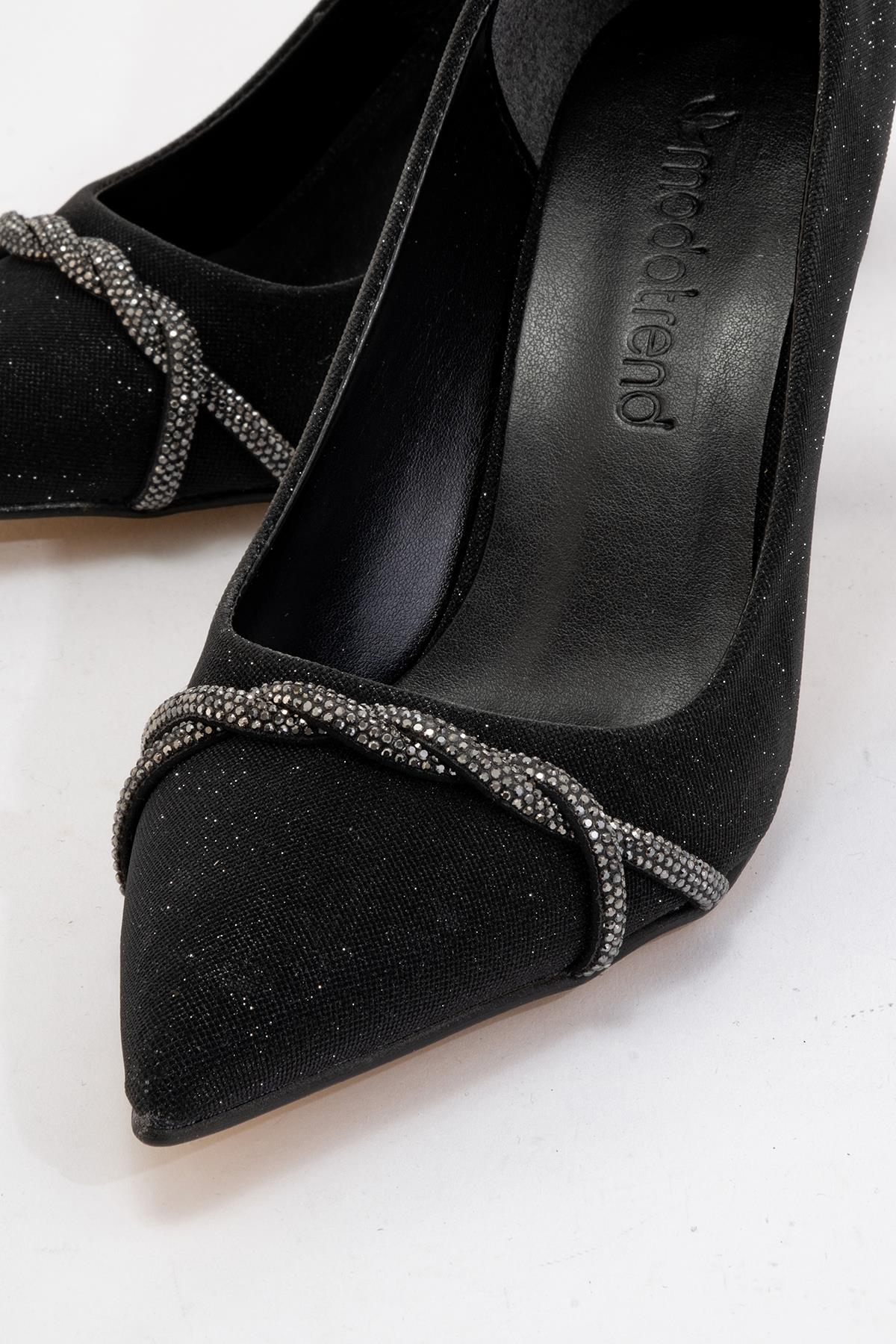 Kadın Dolama Taşlı Stiletto SİYAH SİM PLATİN