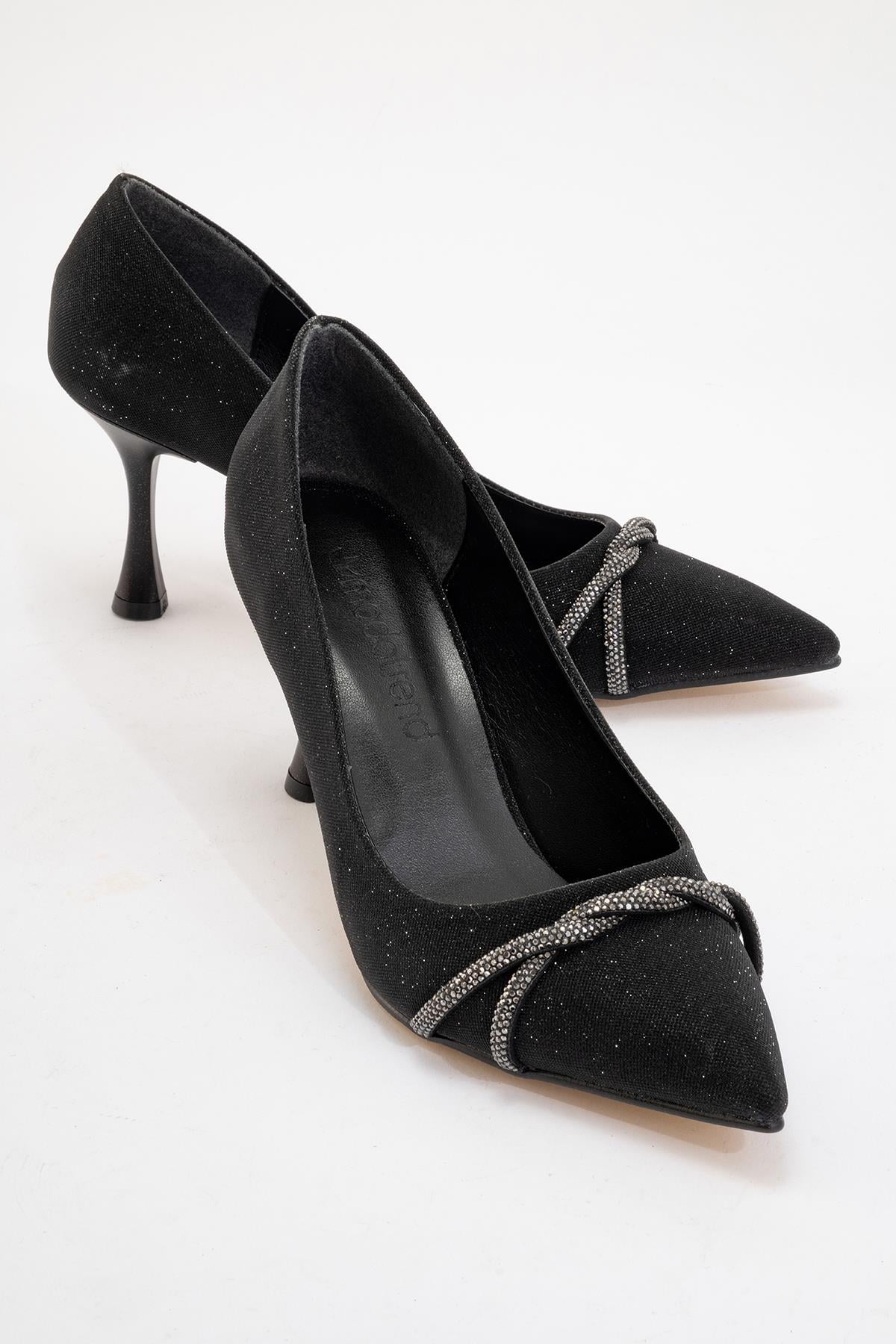 Kadın Dolama Taşlı Stiletto SİYAH SİM PLATİN