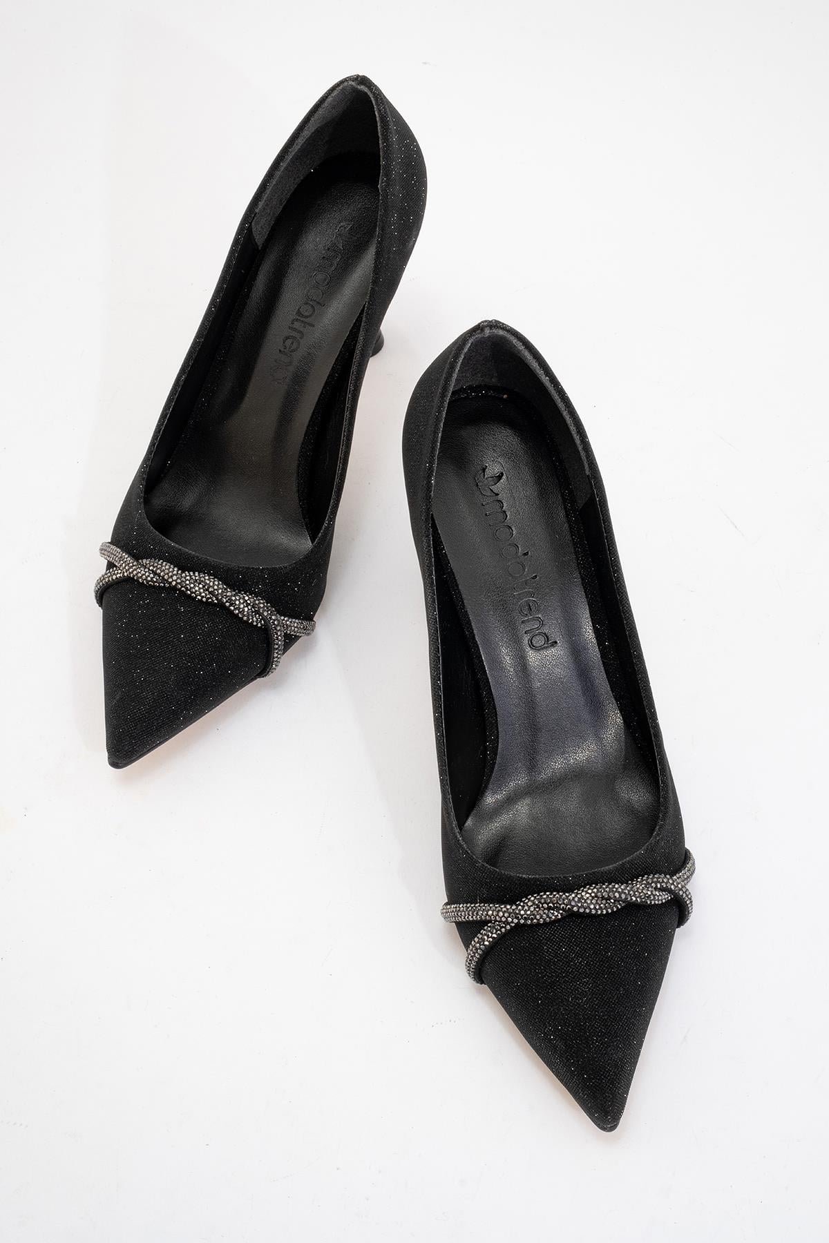 Kadın Dolama Taşlı Stiletto SİYAH SİM PLATİN