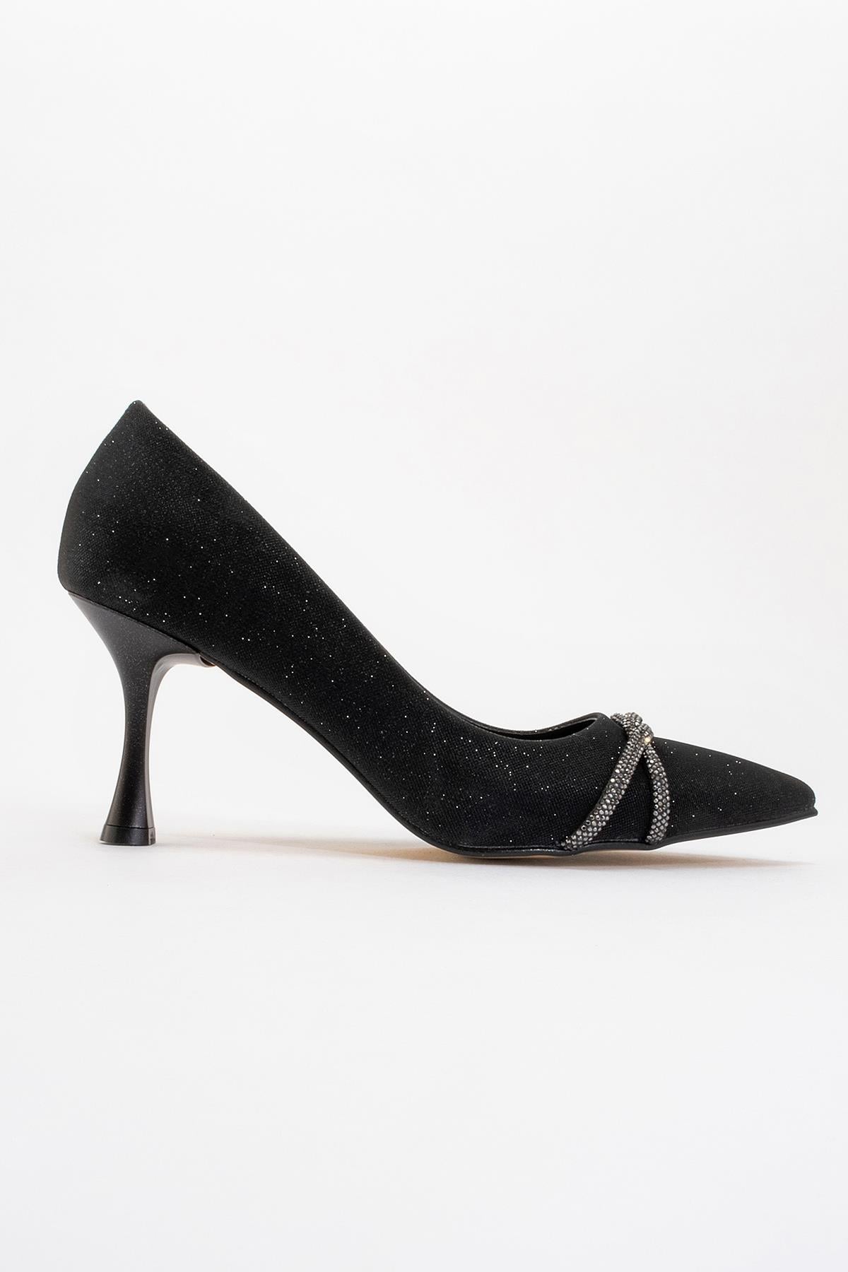 Kadın Dolama Taşlı Stiletto SİYAH SİM PLATİN