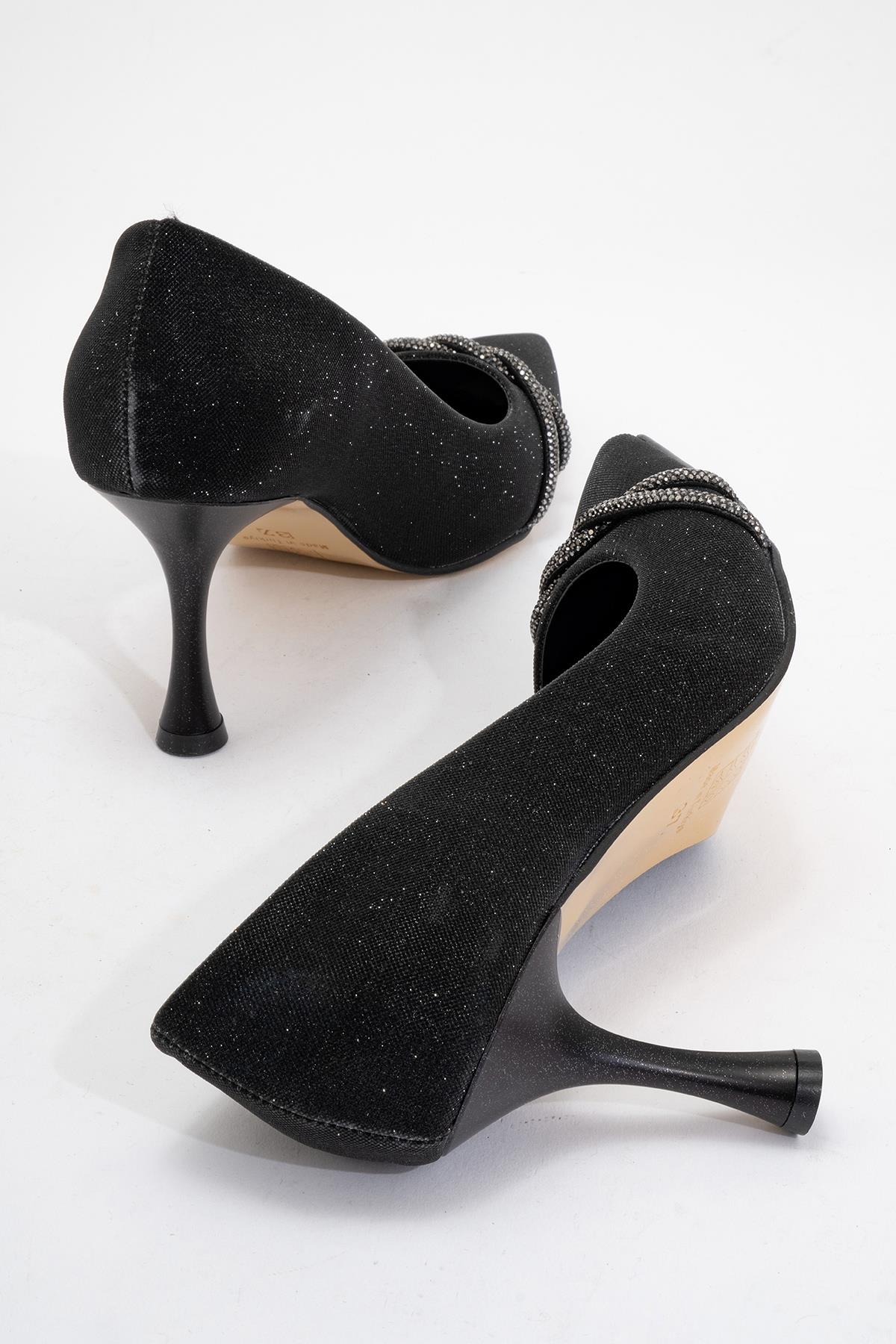Kadın Dolama Taşlı Stiletto SİYAH SİM PLATİN