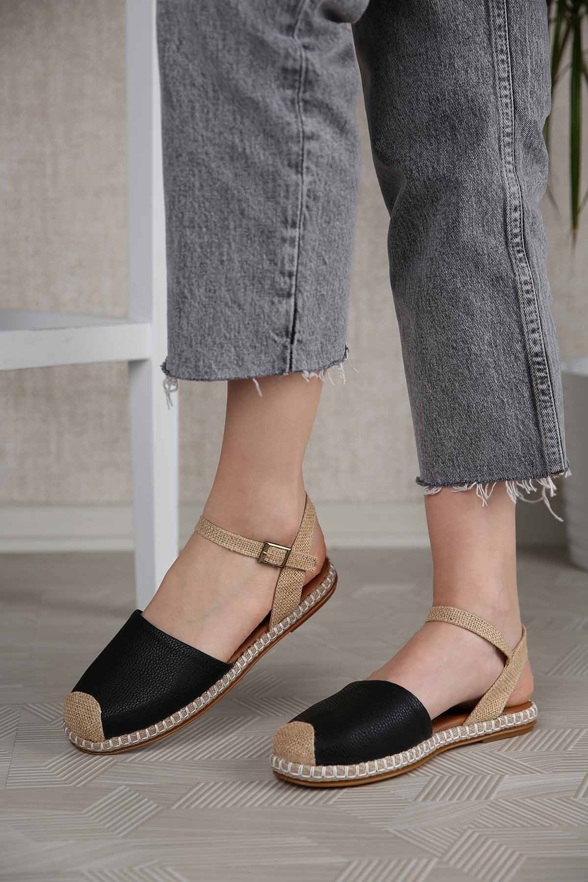 Kadın Espadril Sandalet SİYAH CİLT