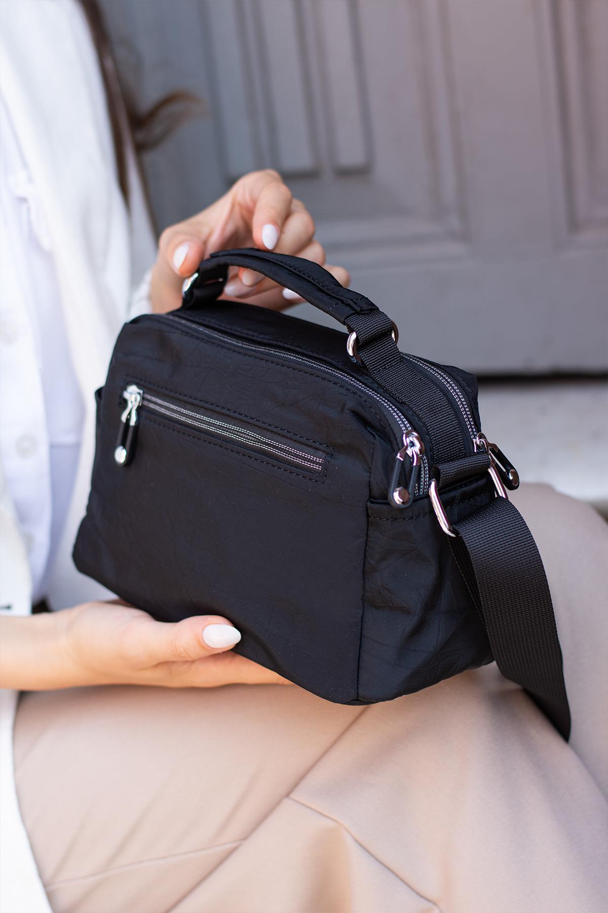 Kadın Günlük, Su geçirmez Paraşüt Kumaş Ayarlanabilir Çapraz Askılı Çanta SİYAH