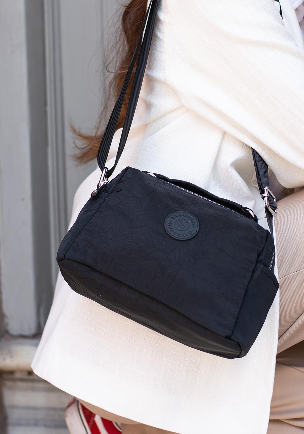 Kadın Günlük, Su geçirmez Paraşüt Kumaş Ayarlanabilir Çapraz Askılı Çanta SİYAH