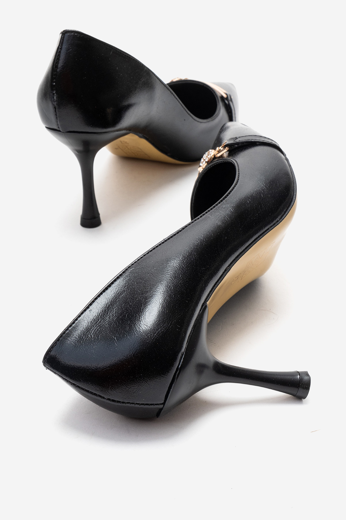 Kadın İnci Taşlı Sivri Burunlu Stiletto Ayakkabı SİYAH KIRIŞIK