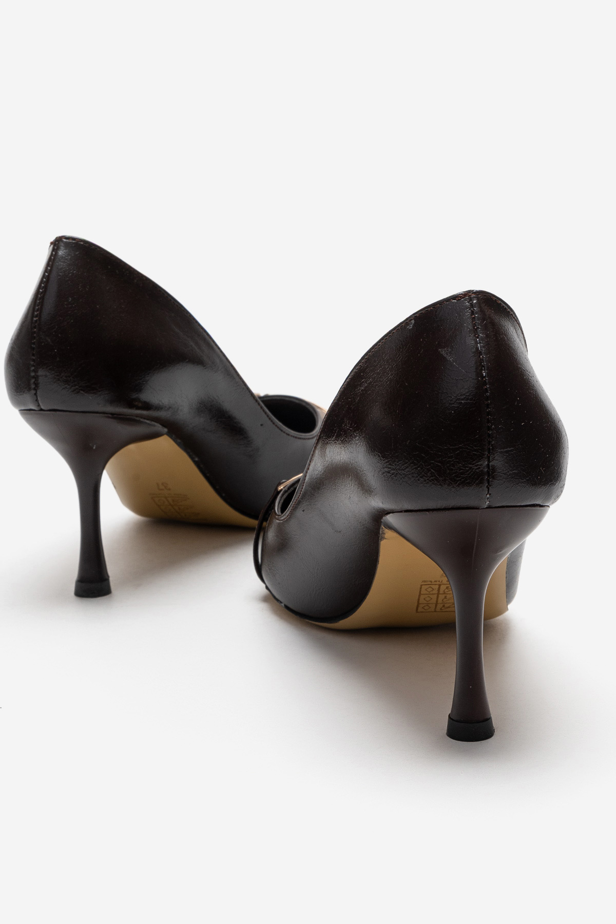 Kadın İnci Taşlı Sivri Burunlu Stiletto Ayakkabı KAHVE KIRIŞIK