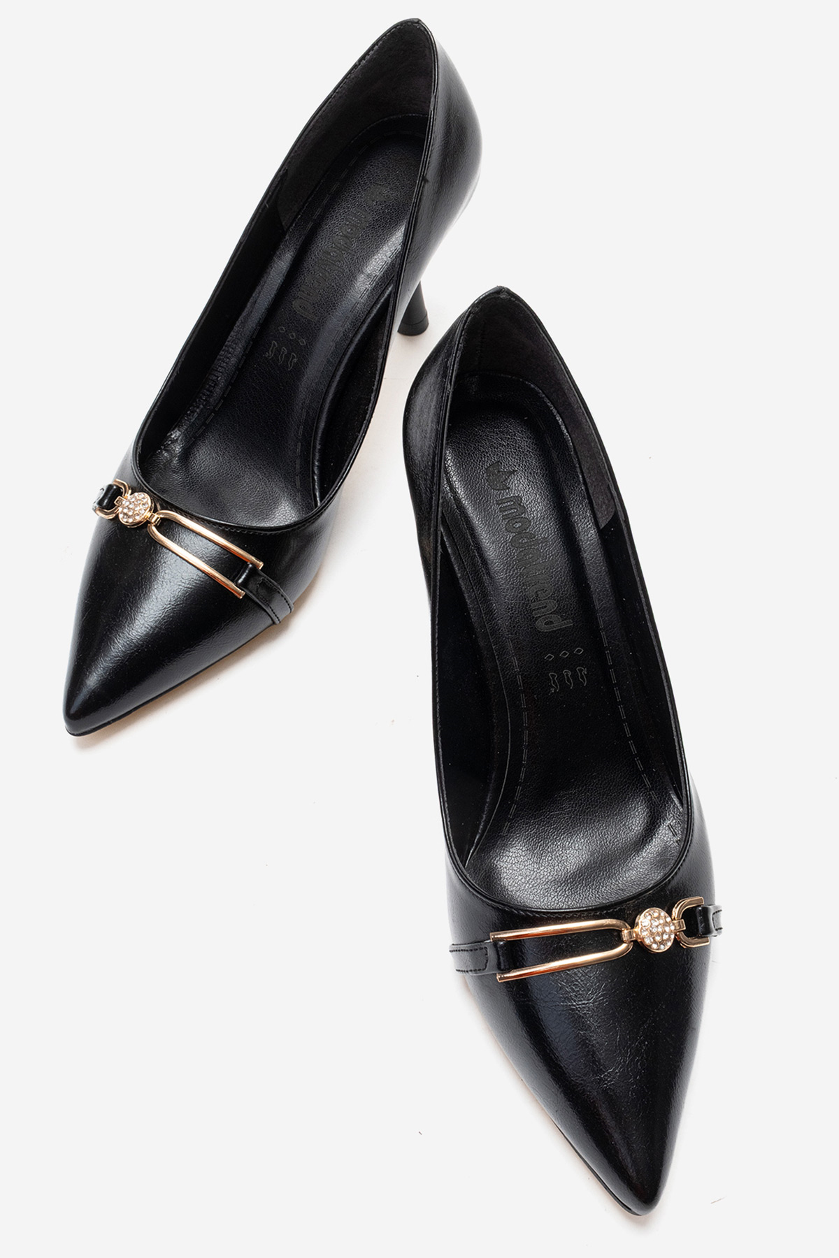 Kadın İnci Taşlı Sivri Burunlu Stiletto Ayakkabı SİYAH KIRIŞIK