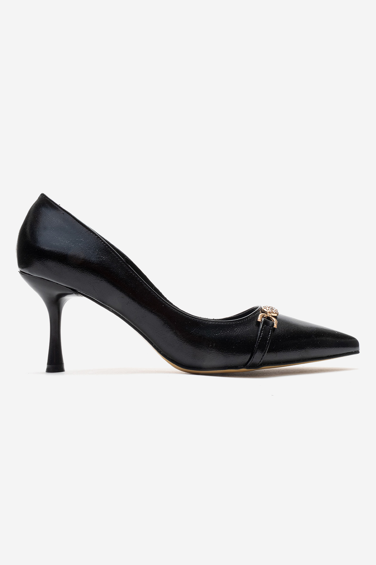 Kadın İnci Taşlı Sivri Burunlu Stiletto Ayakkabı SİYAH KIRIŞIK
