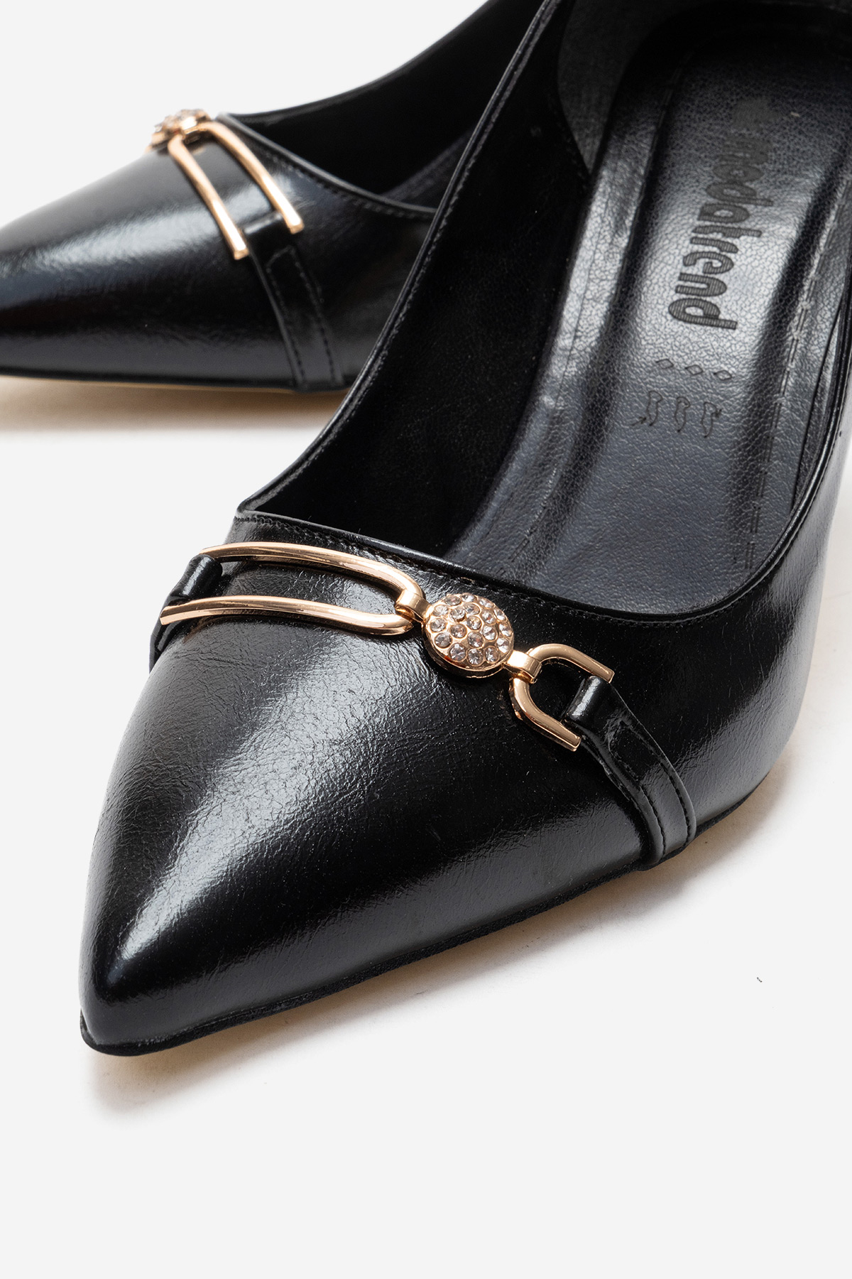 Kadın İnci Taşlı Sivri Burunlu Stiletto Ayakkabı SİYAH KIRIŞIK