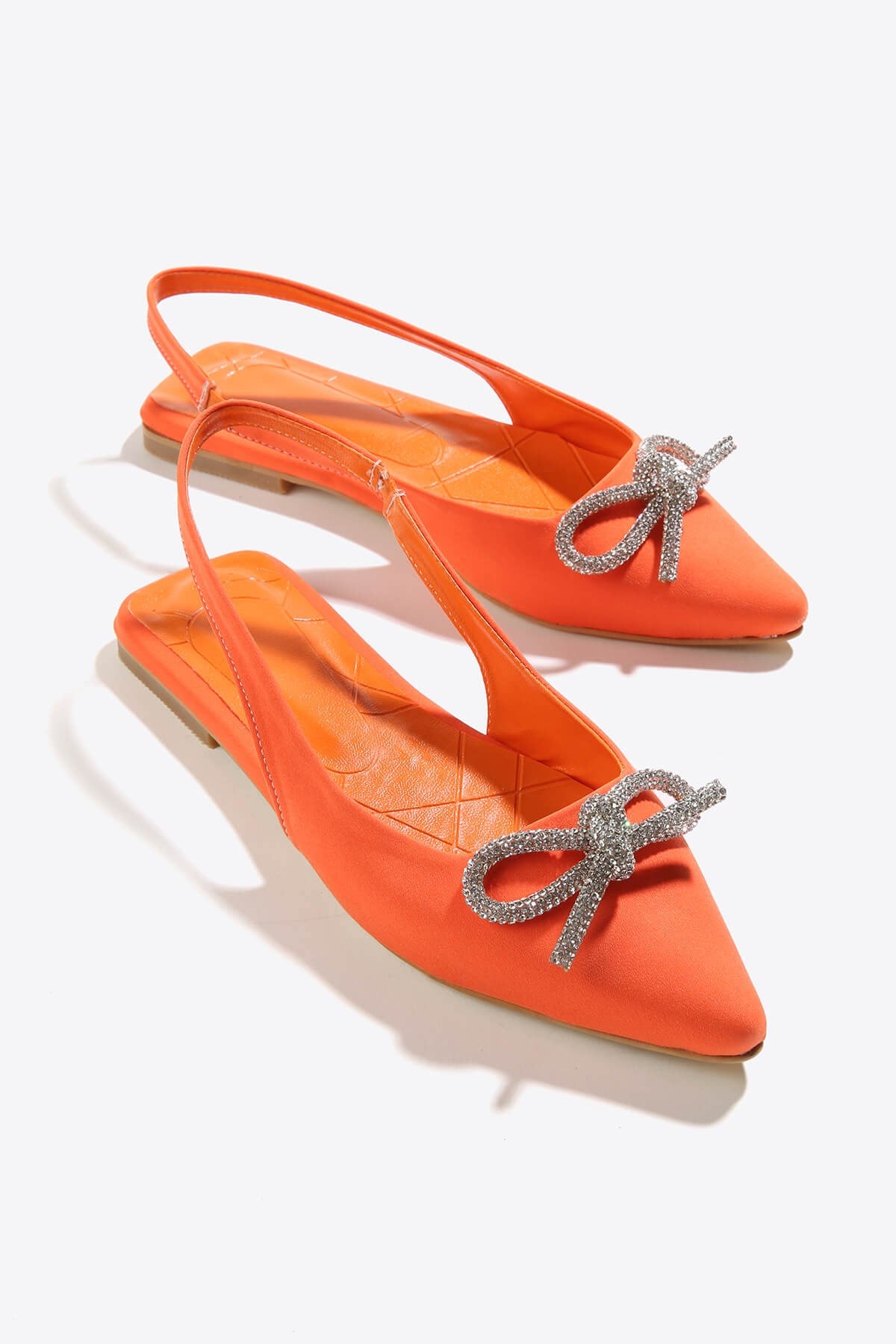 Kadın Kurdele Taşlı Sandalet Ayakkabı ORANGE