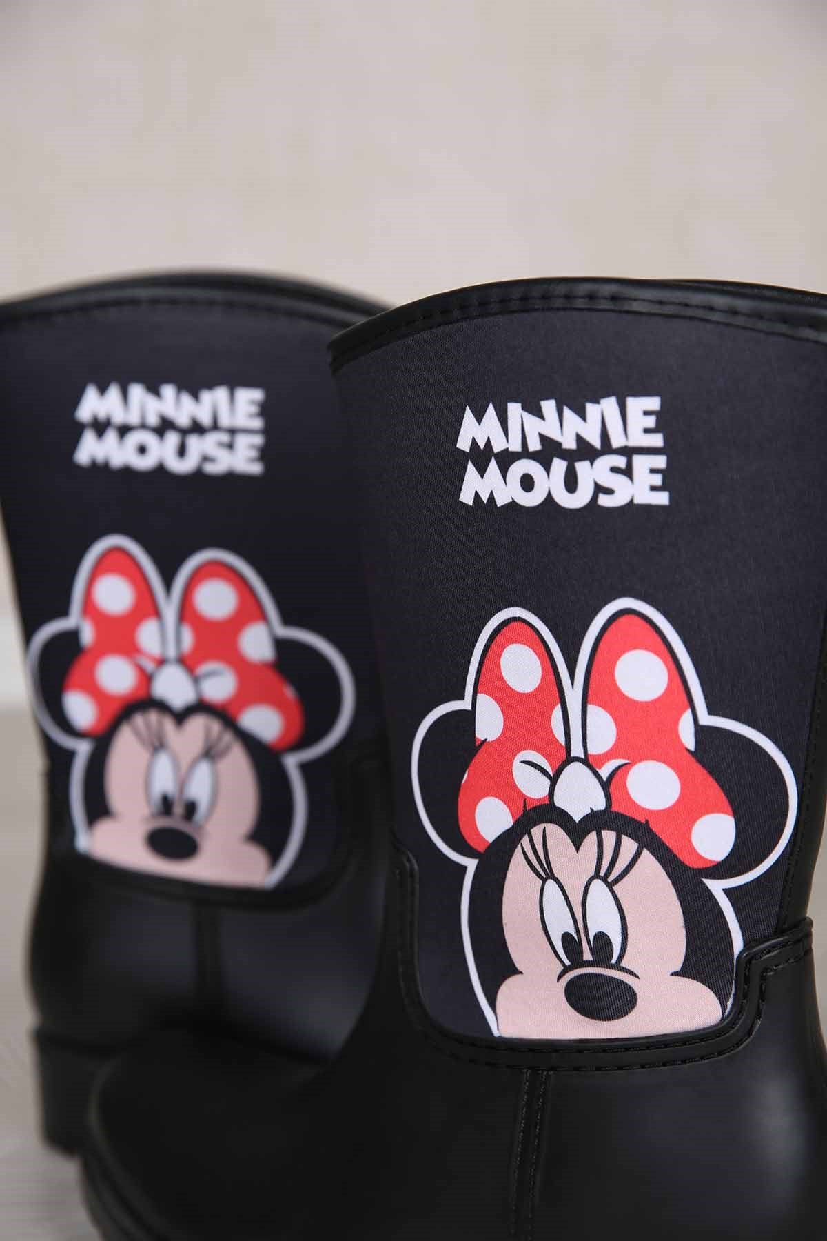Kadın Minnie Mouse Desenli Yağmur Botu SİYAH