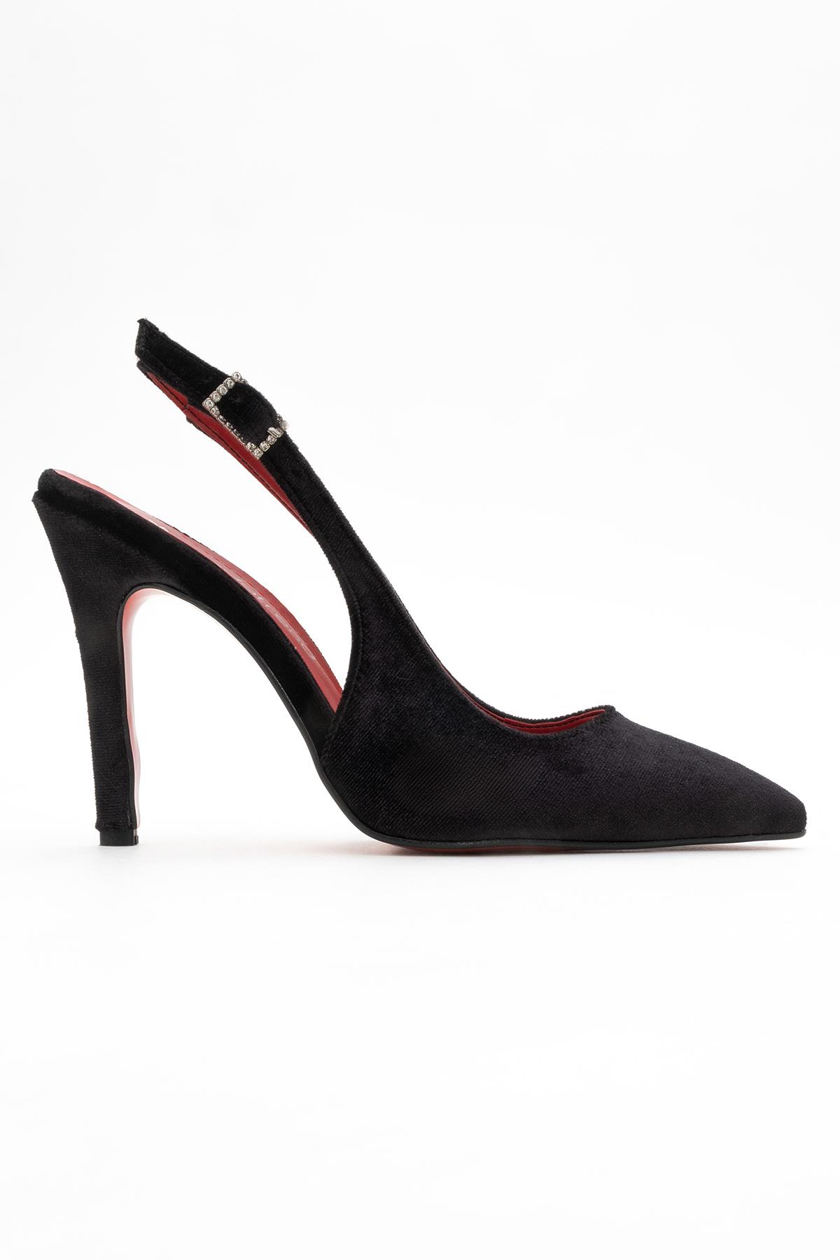 Kadın Stiletto Ayakkab SİYAH KADİFE