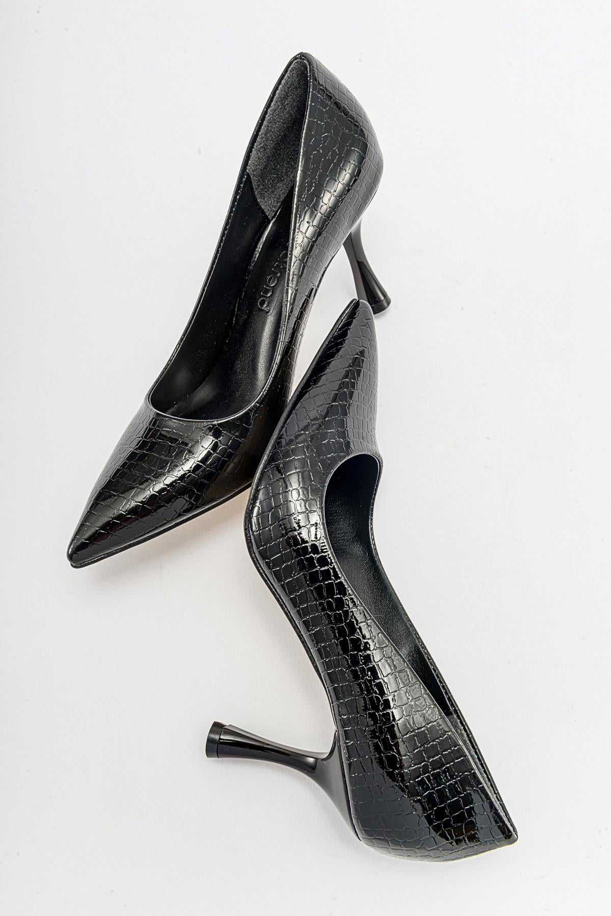 Kadın Stiletto Ayakkabı SİYAH KROKO