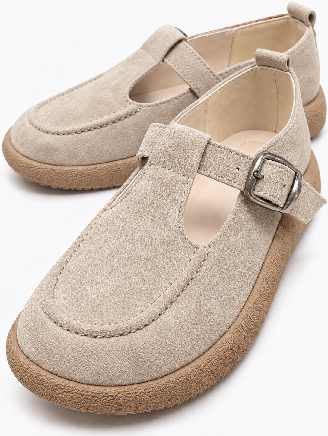Kadın Tokalı Kemerli Loafer BEJ SÜET
