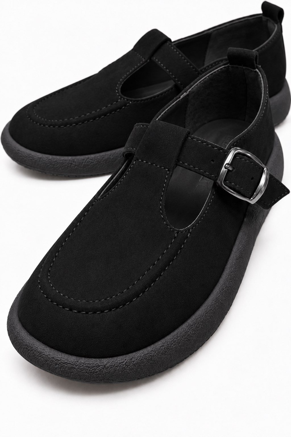 Kadın Tokalı Kemerli Loafer SİYAH NUBUK