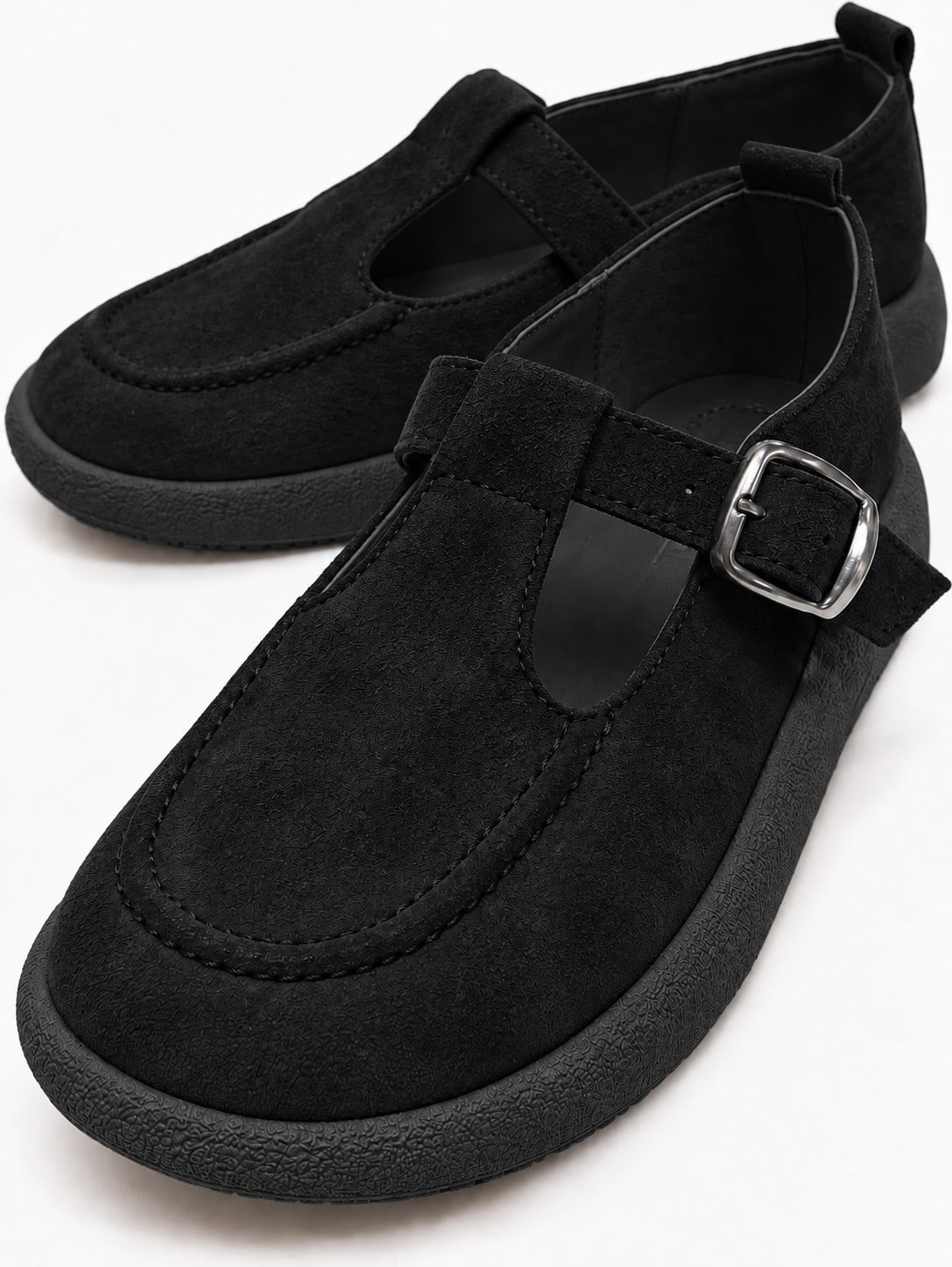 Kadın Tokalı Kemerli Loafer SİYAH SÜET
