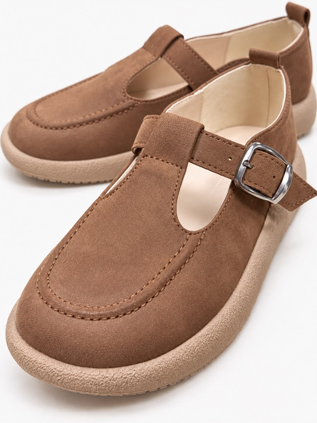 Kadın Tokalı Kemerli Loafer TABA NUBUK