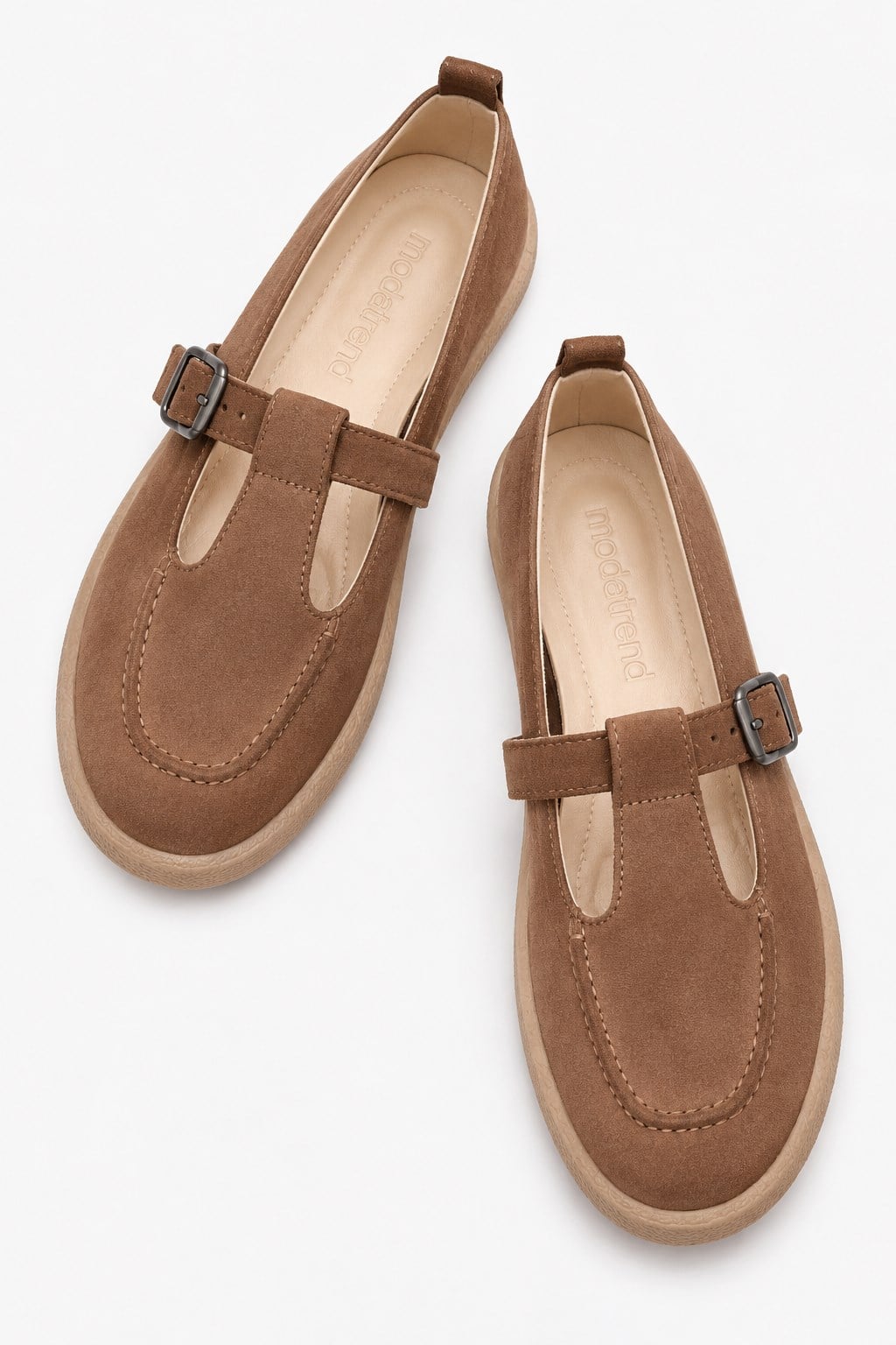 Kadın Tokalı Kemerli Loafer TABA NUBUK