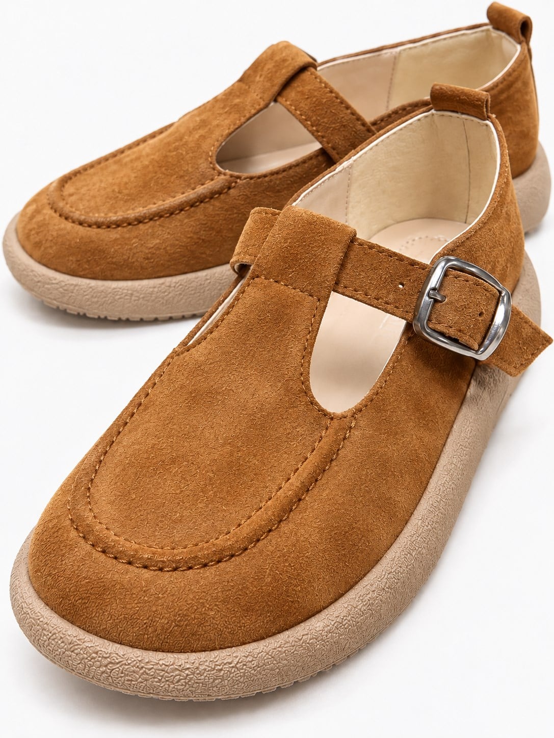 Kadın Tokalı Kemerli Loafer TABA SÜET
