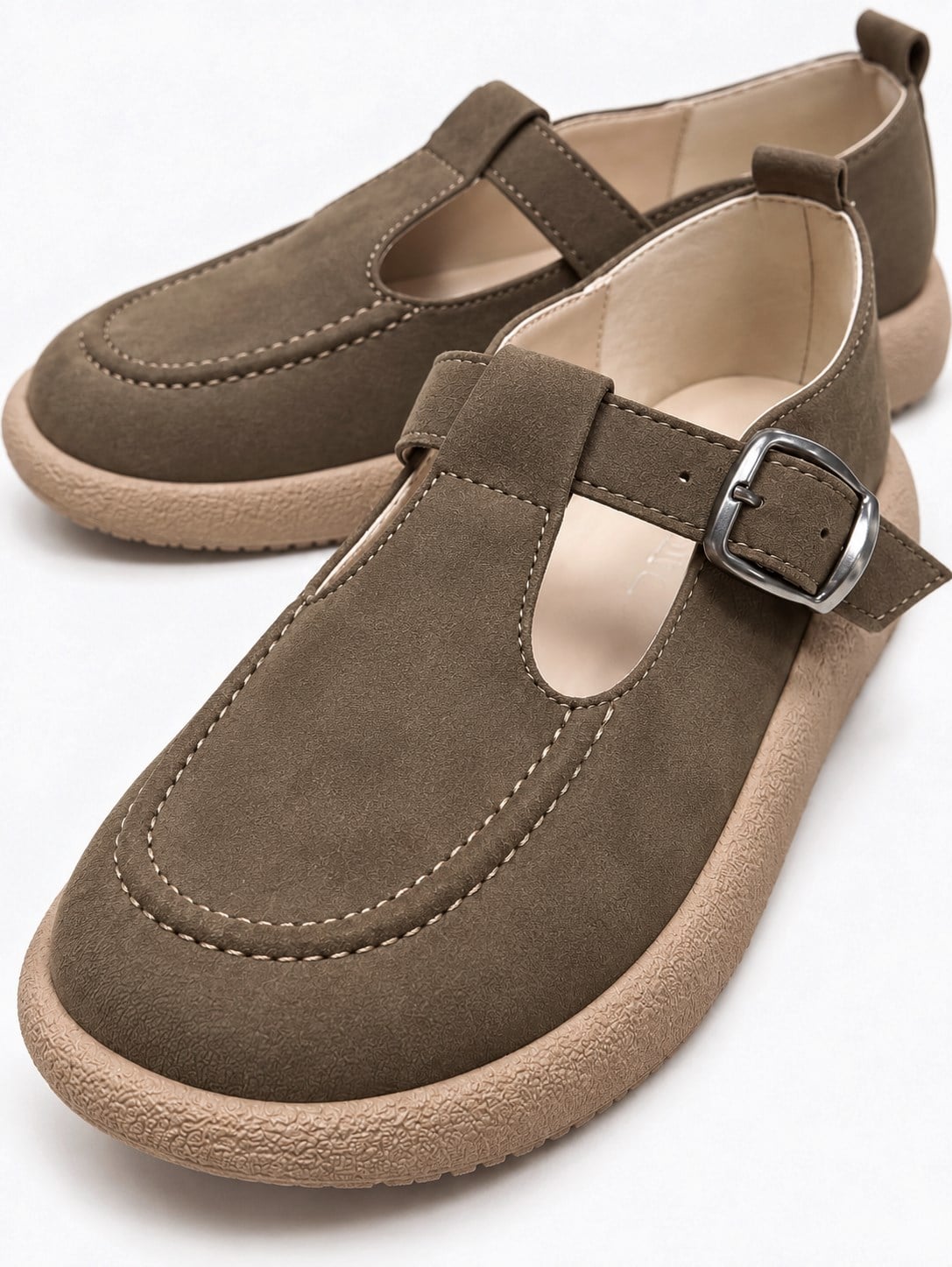 Kadın Tokalı Kemerli Loafer VİZON NUBUK
