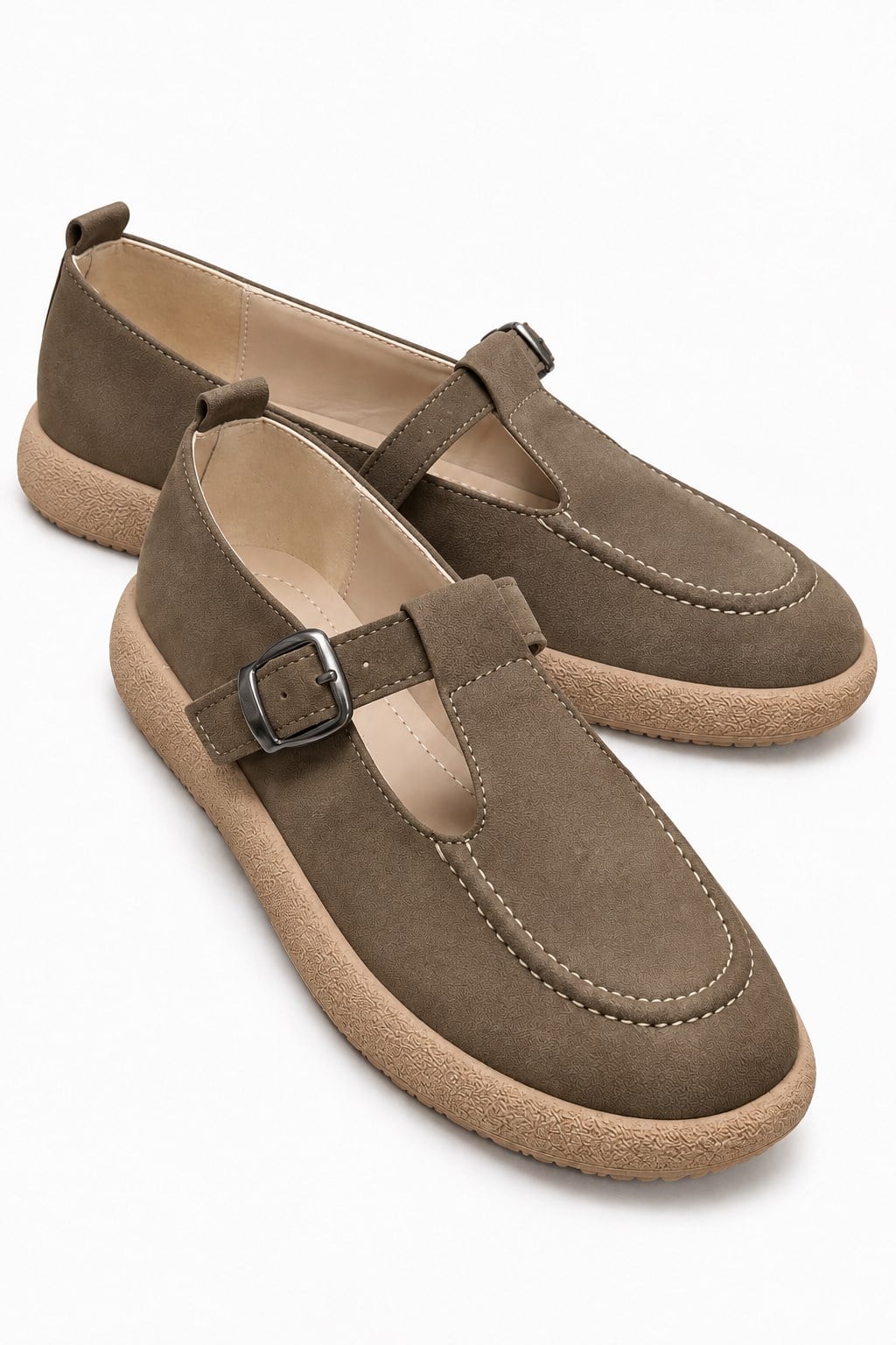 Kadın Tokalı Kemerli Loafer VİZON NUBUK