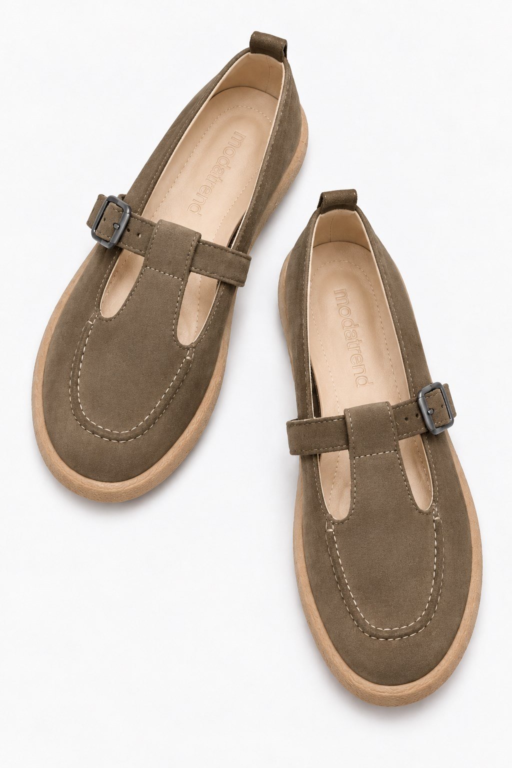 Kadın Tokalı Kemerli Loafer VİZON NUBUK