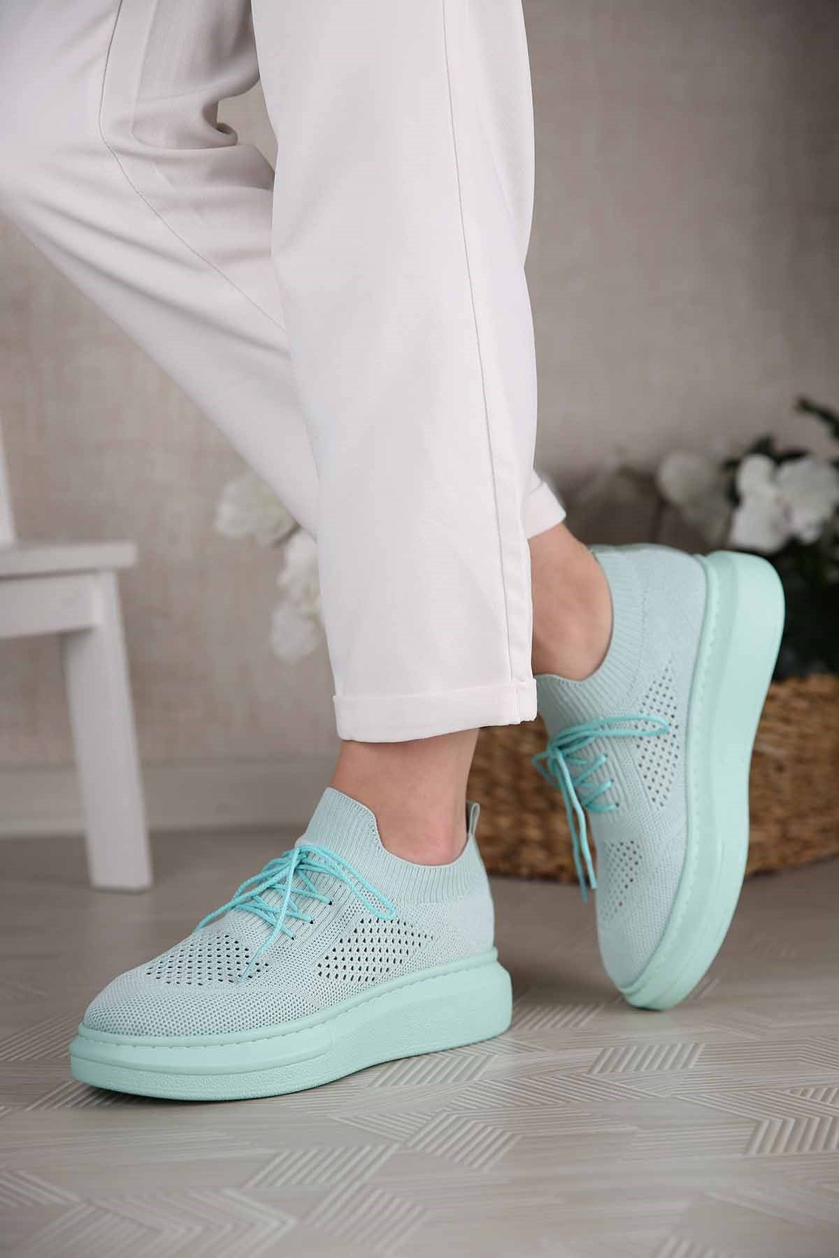 Kadın Triko Örme Spor Ayakkabı MİNT YEŞİLİ