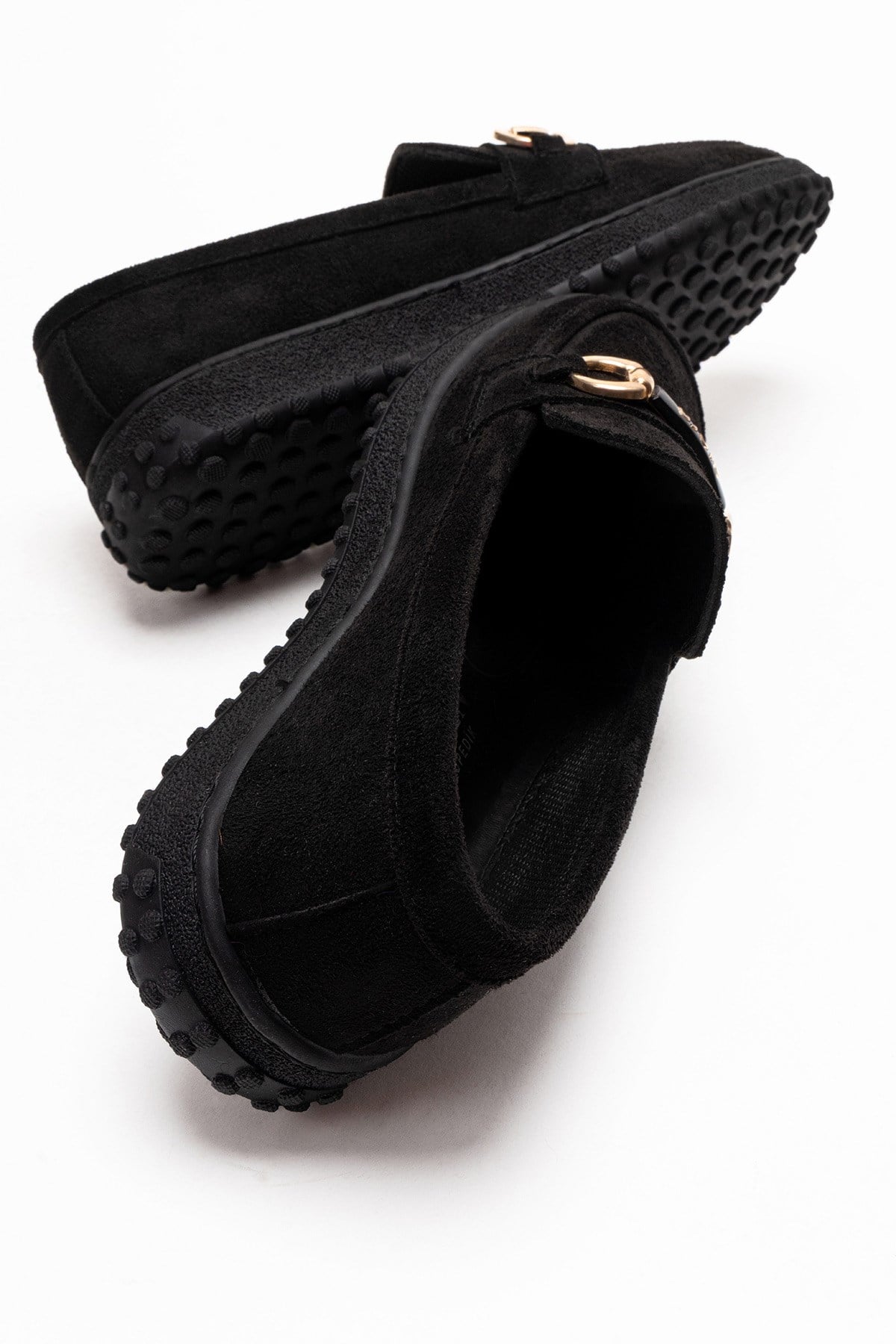 Kaydırmaz Kadın Tokalı Loafer Ayakkabı SİYAH SÜET