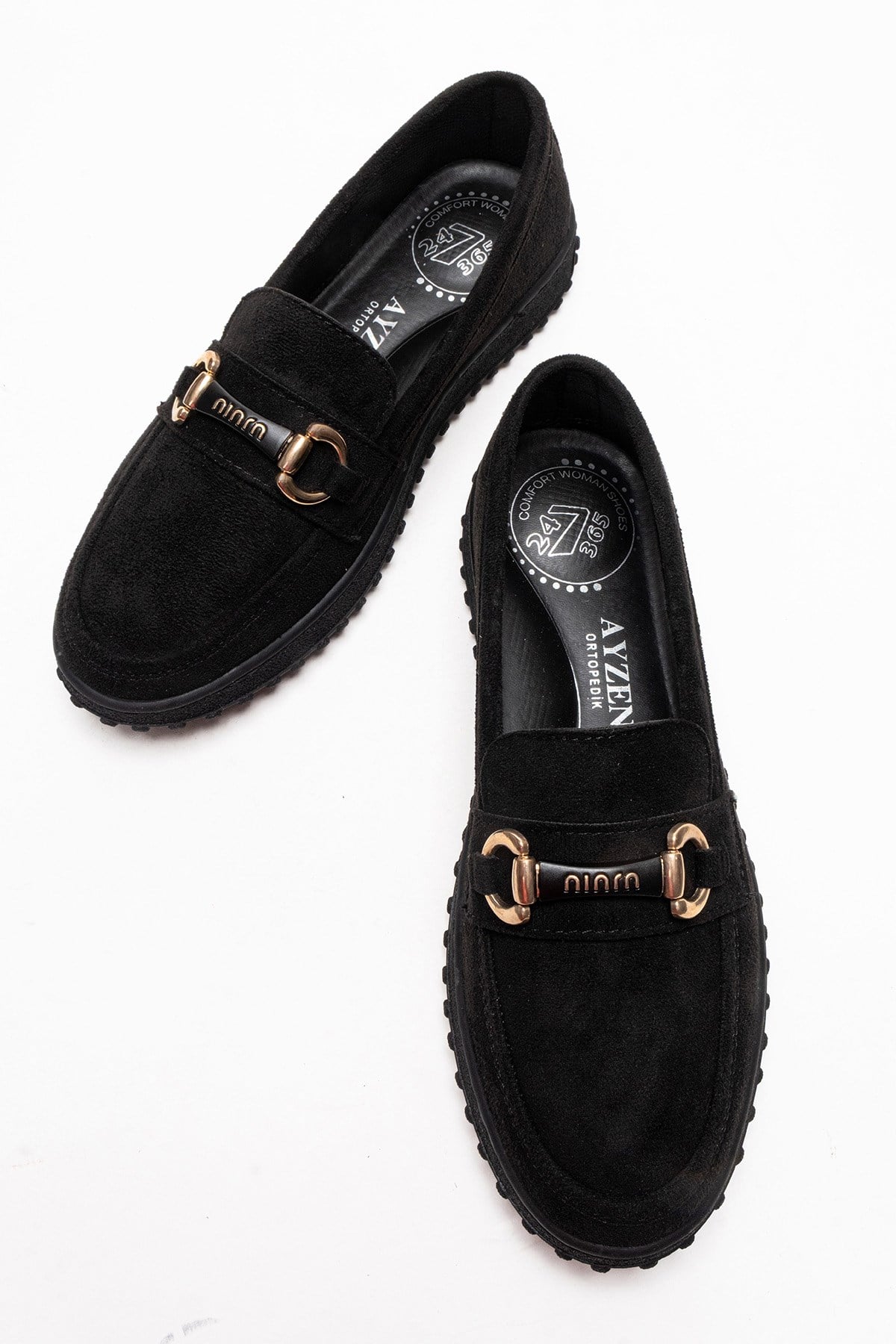 Kaydırmaz Kadın Tokalı Loafer Ayakkabı SİYAH SÜET
