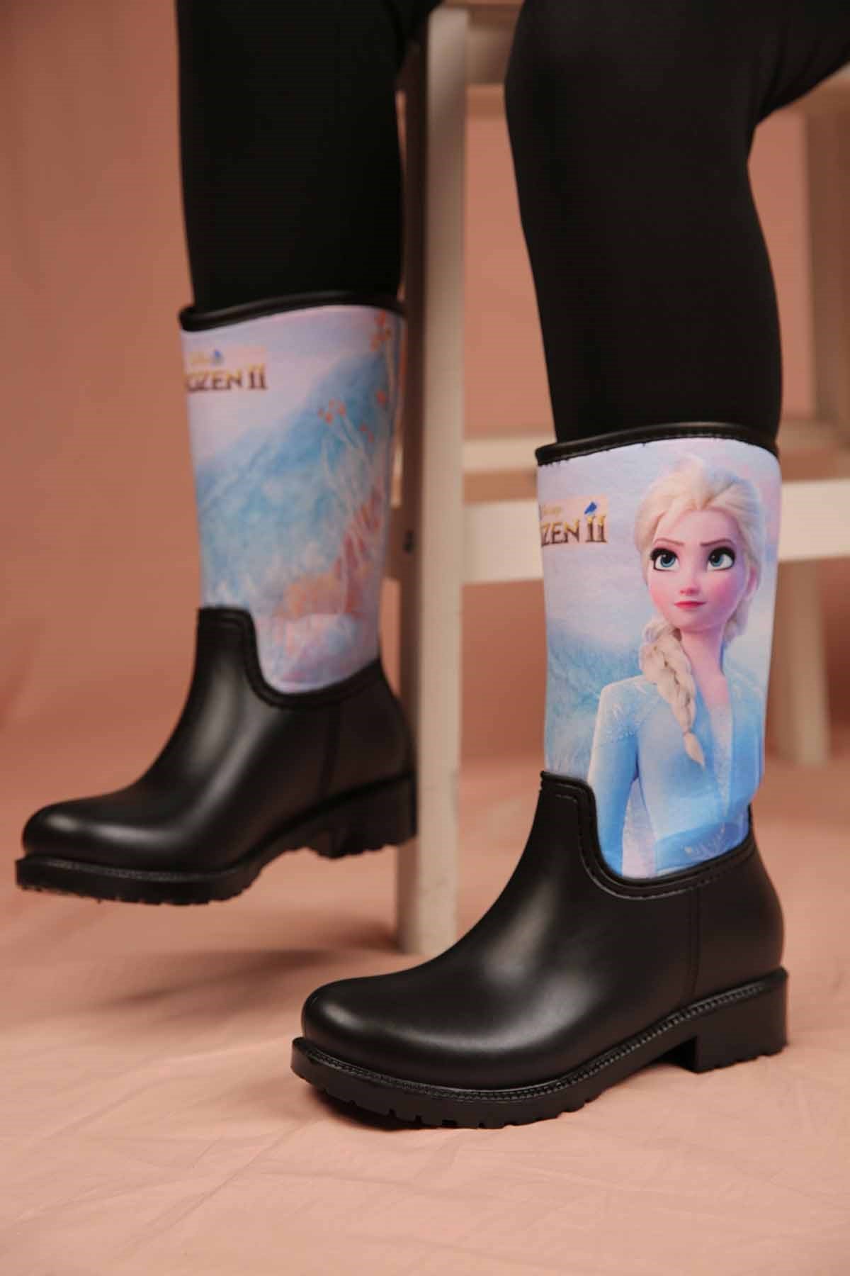 Kız Çocuk Elsa Yağmur Botu SİYAH