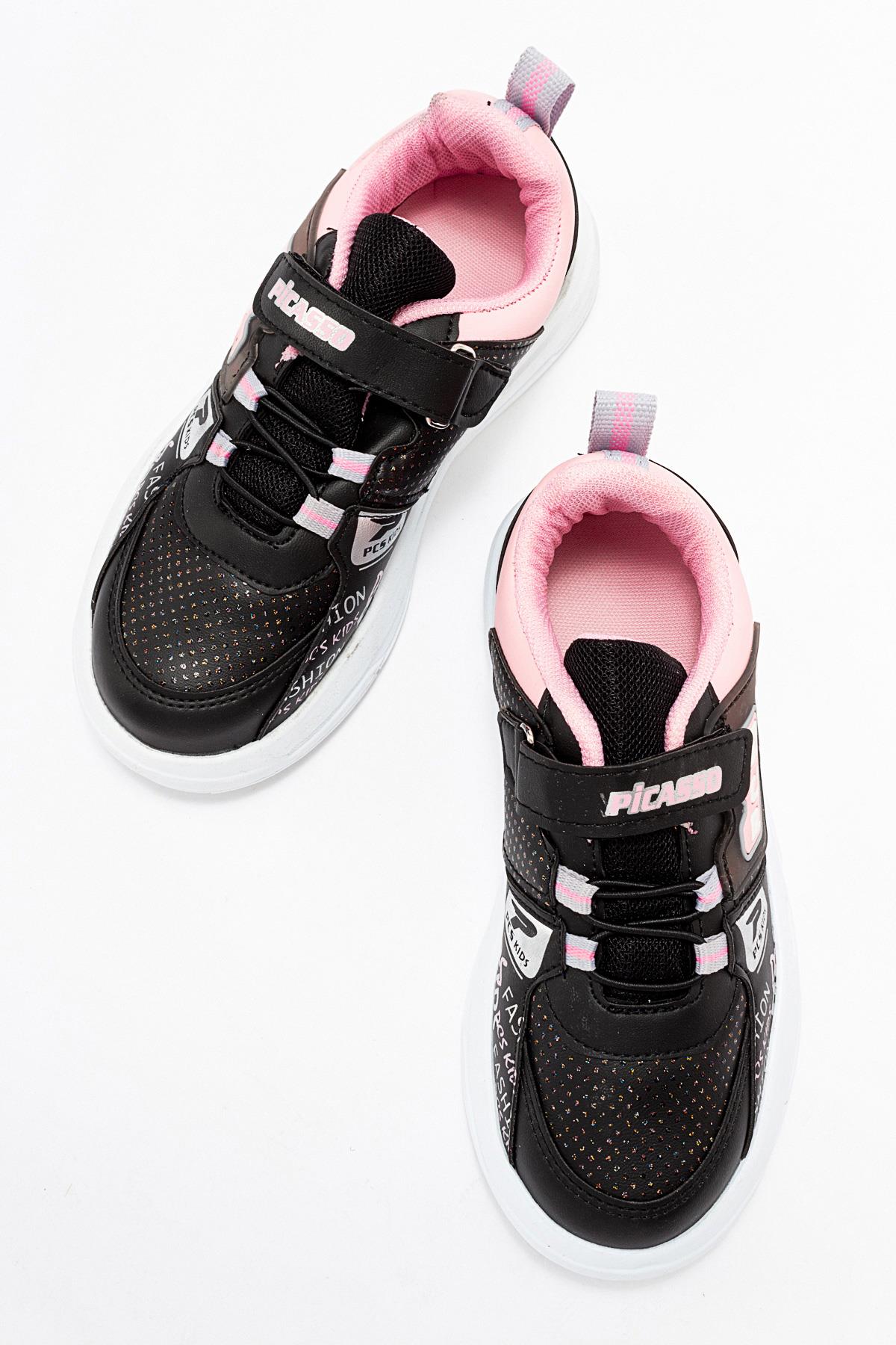 Lastikli Cıtlı Çocuk Spor Ayakkabı SİYAH PEMBE