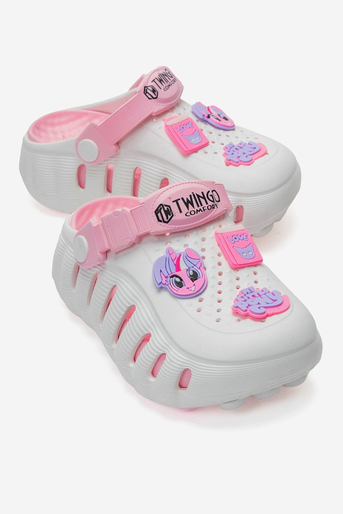 Lazerli Emojili Yüksek Sabo Terlik 26-35 BEYAZ PEMBE