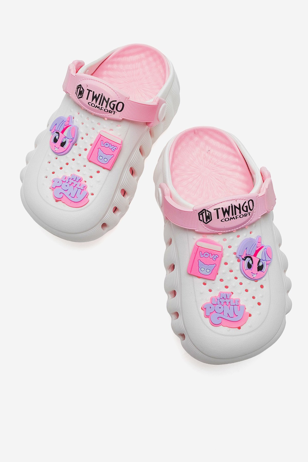 Lazerli Emojili Yüksek Sabo Terlik 26-35 BEYAZ PEMBE