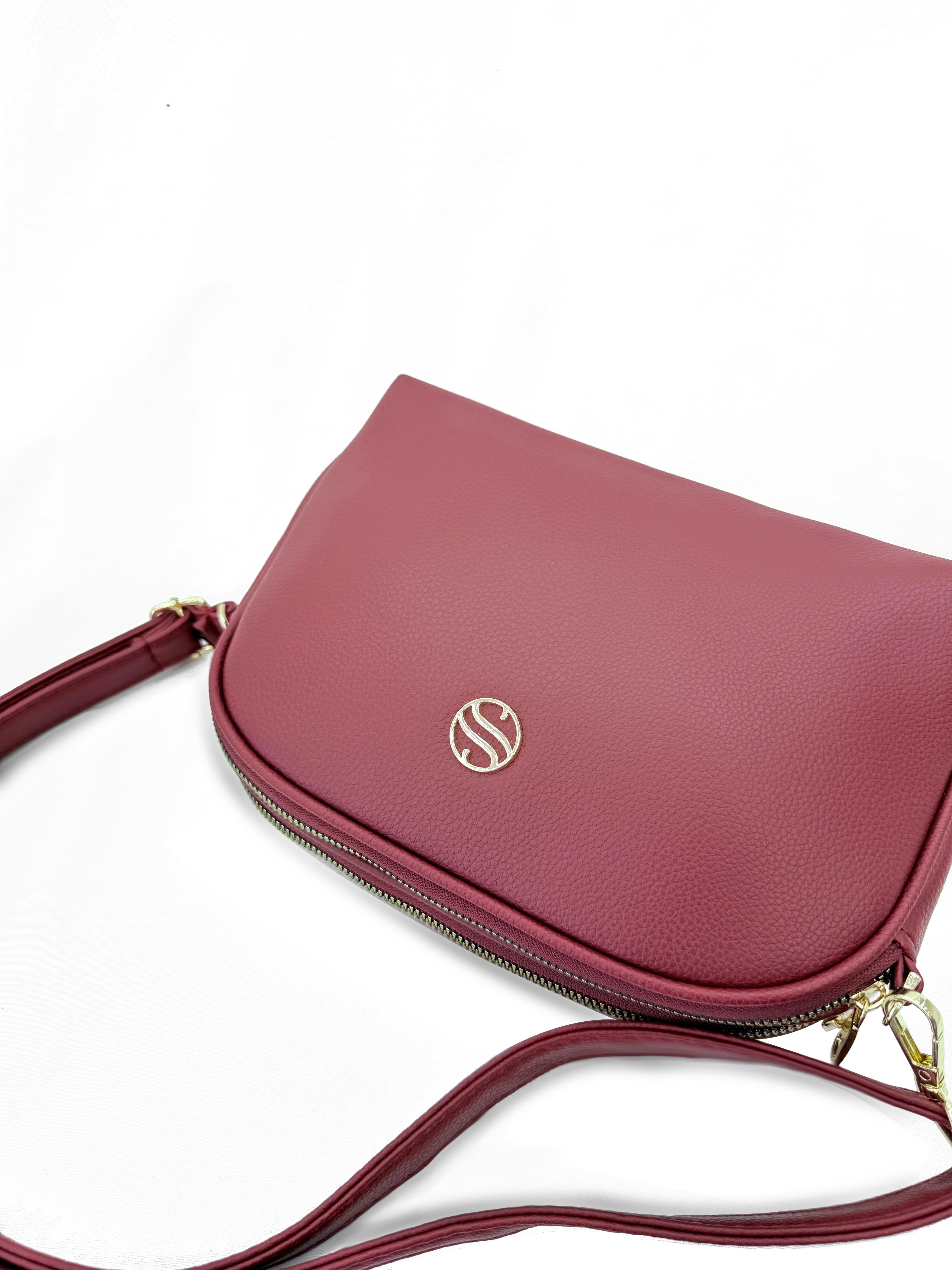 Parlak Siyah Çapraz Kullanıma Uygun Omuz Çantası BORDO