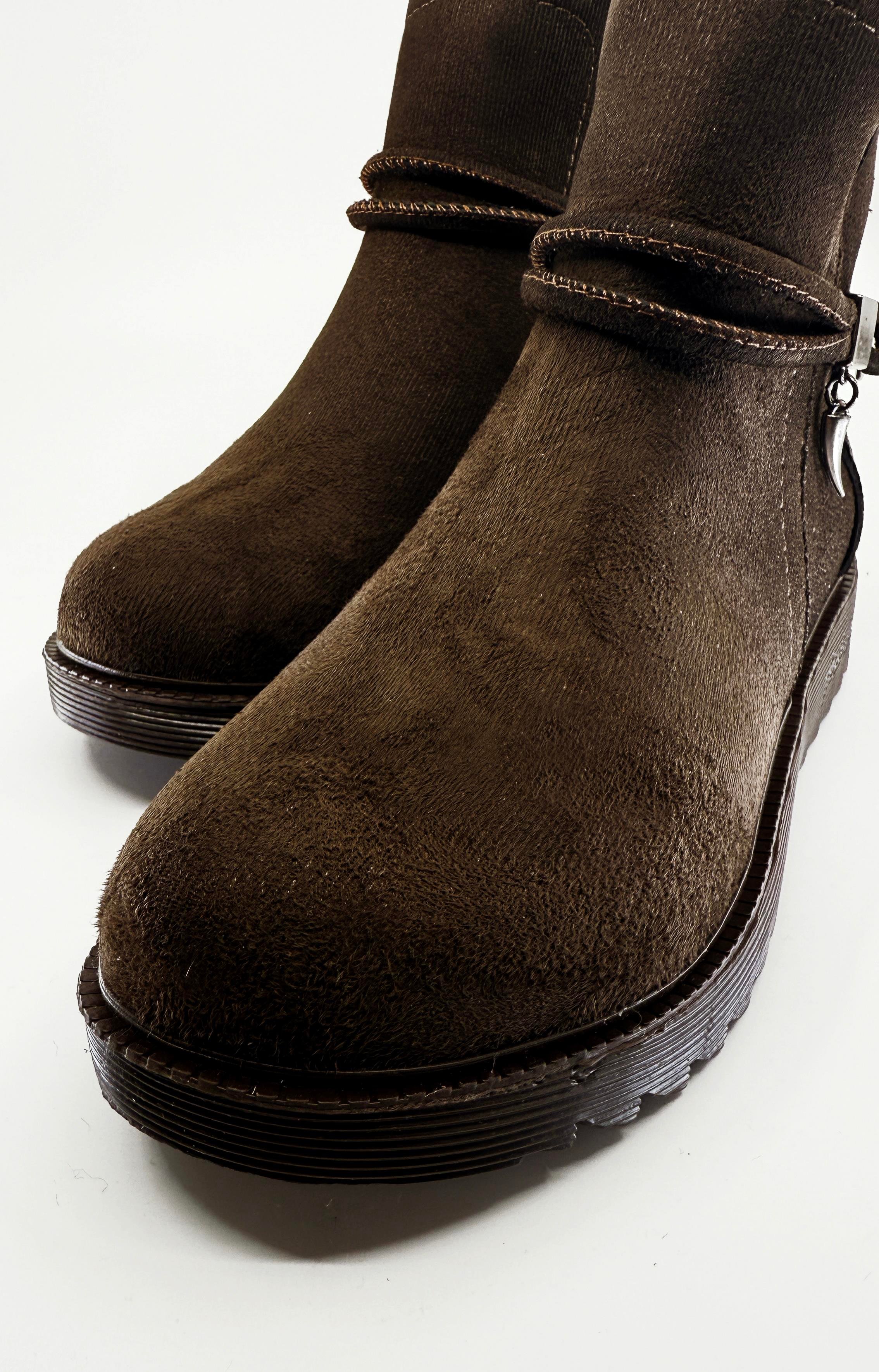 Sade Fermuarlı Aksesuarlı Düz Bot KAHVE SÜET