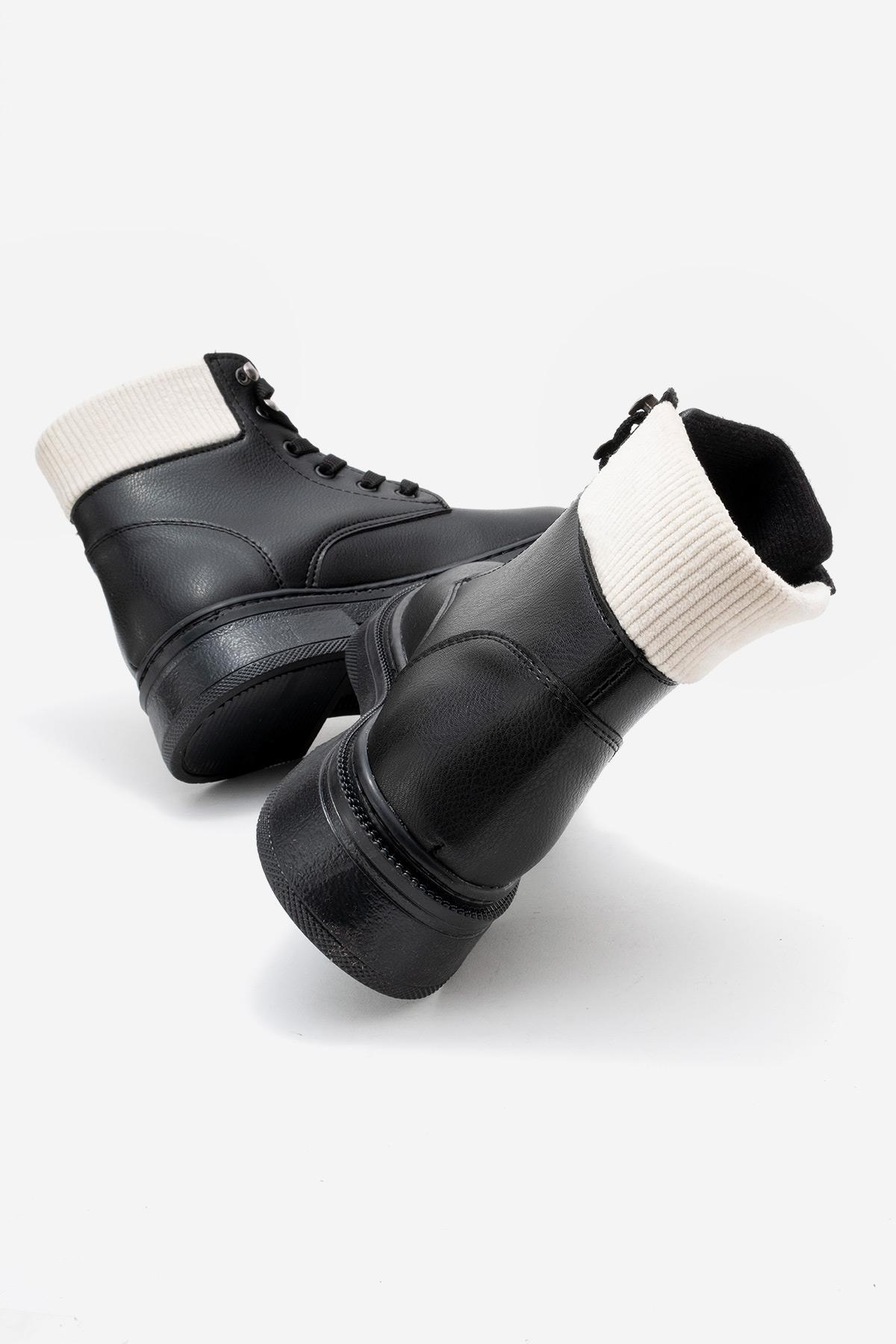 Sade Kadın Lastik Boğazlı Bot SİYAH CİLT