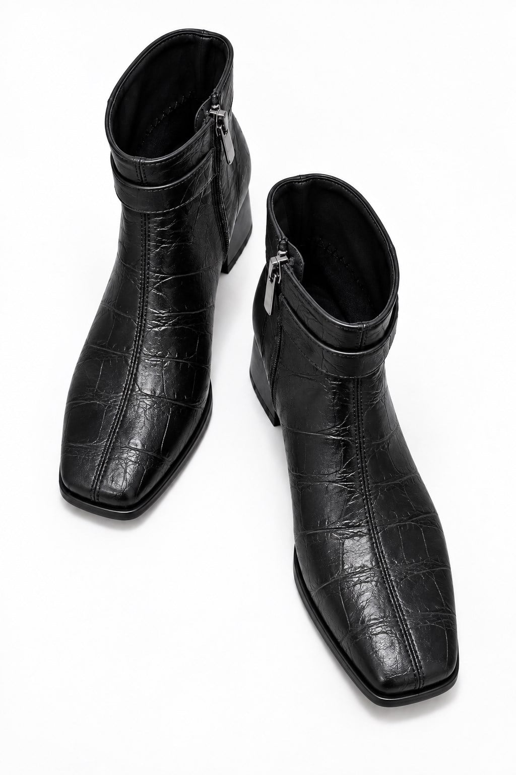 Tek Tokalı Küt Burunlu Topuklu Bot SİYAH KROKO