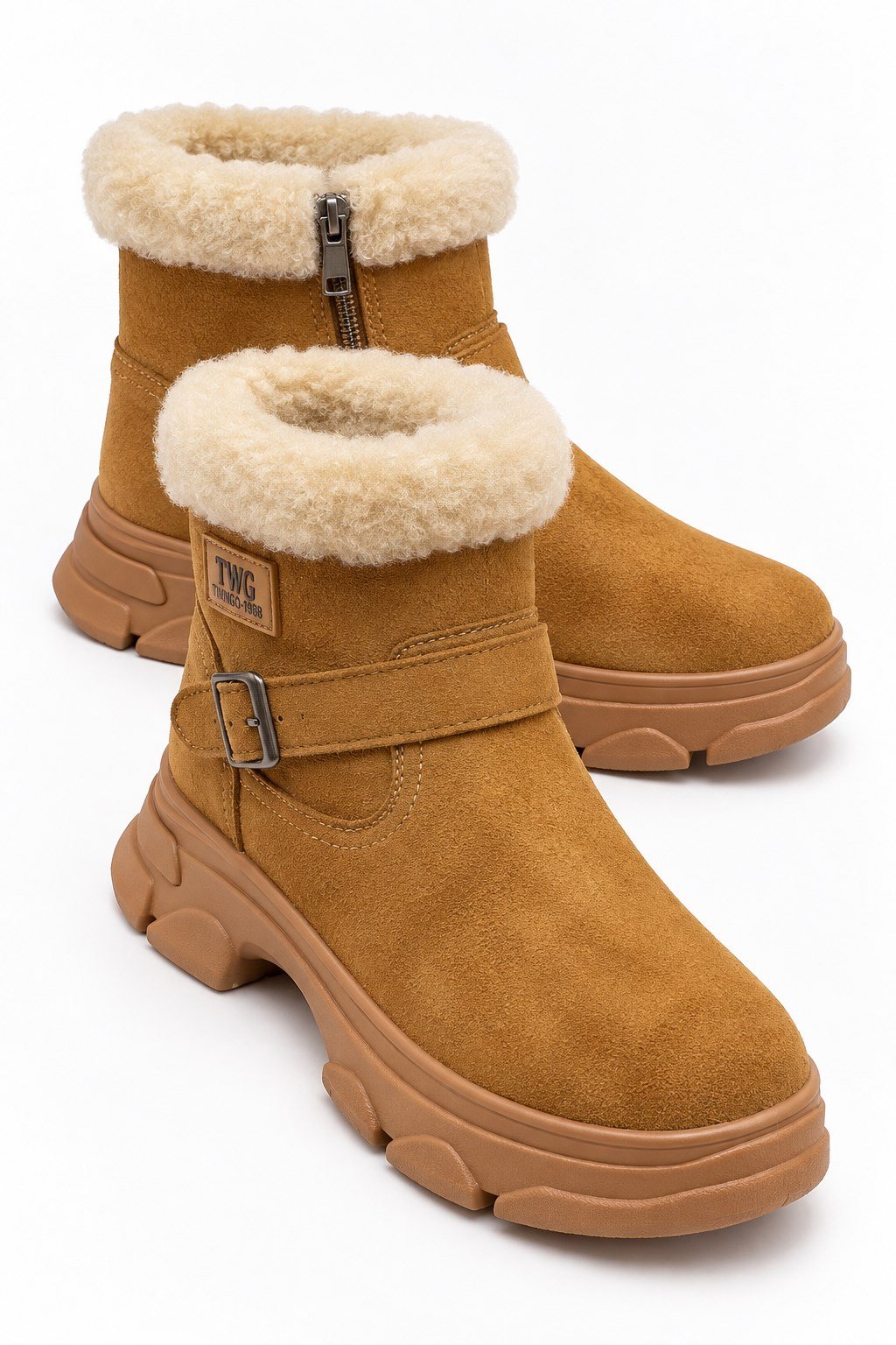 Tokalı Kürklü Kısa Kadın Bot TABA SÜET
