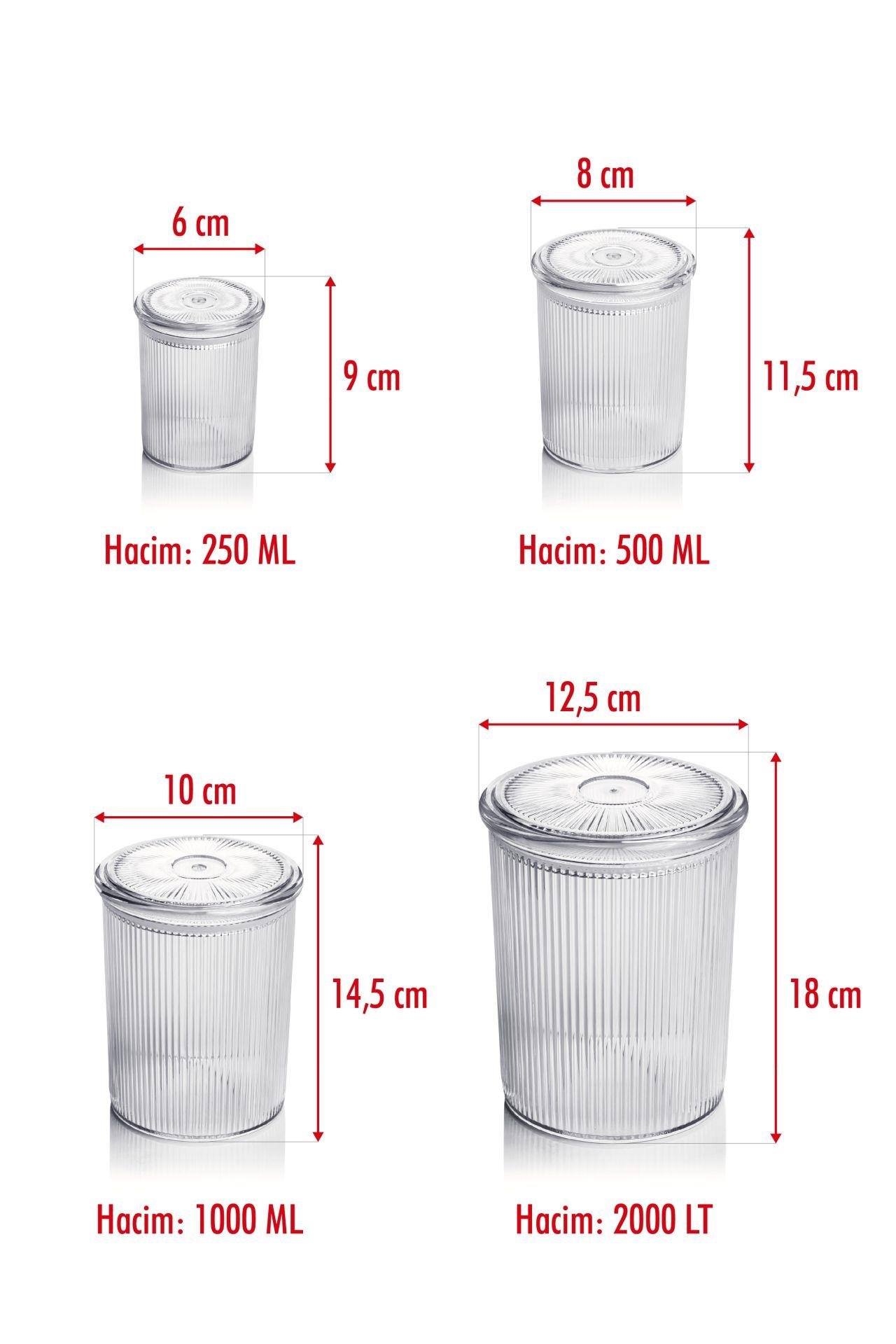 24'lü Barok Yuvarlak 4 Boy Kavanoz Seti & Saklama Kabı & Erzak Kabı (6*2000 ML, 6*1000 ML, 6*500 ML, 6*250 ML)