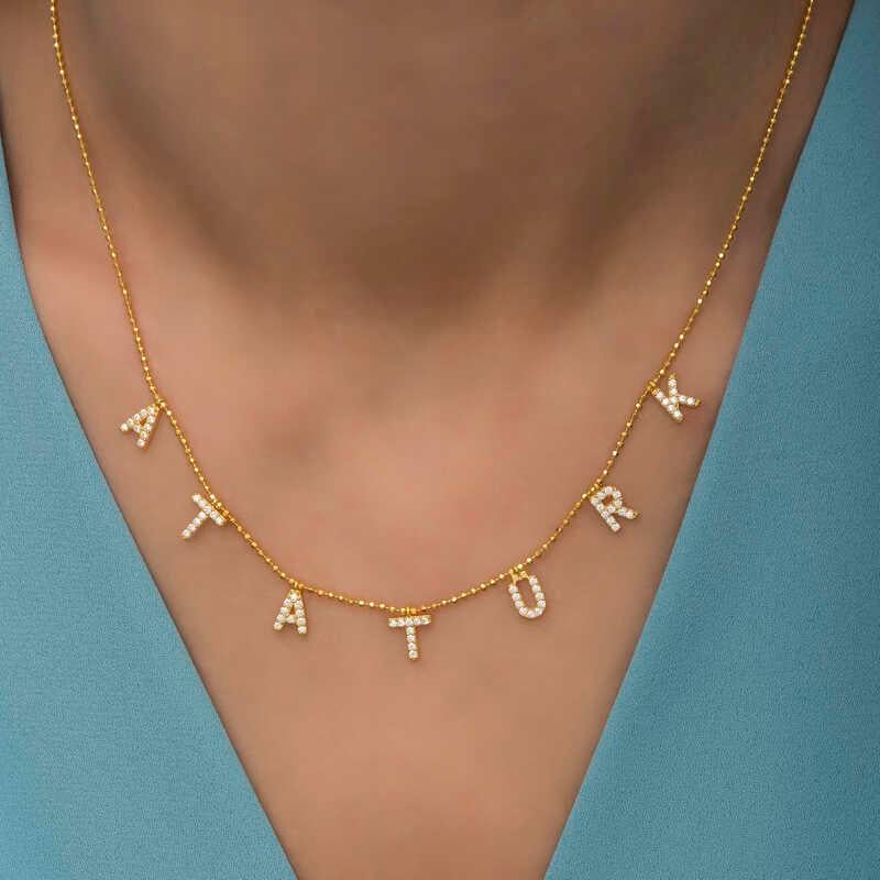 Gümüş Gold Atatürk Yazılı Bayan Kolye