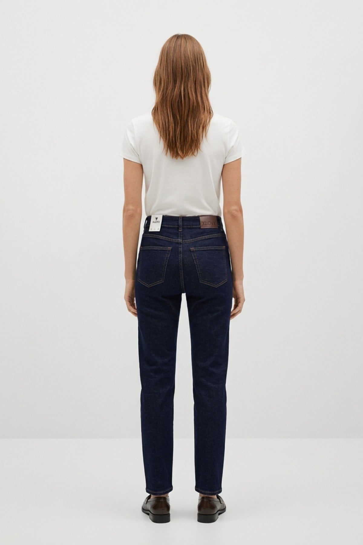 Dikişsiz Paça Mom Fit Kot Pantolon 764 Slaplı Lacivert Pantolon XLove Jeans 