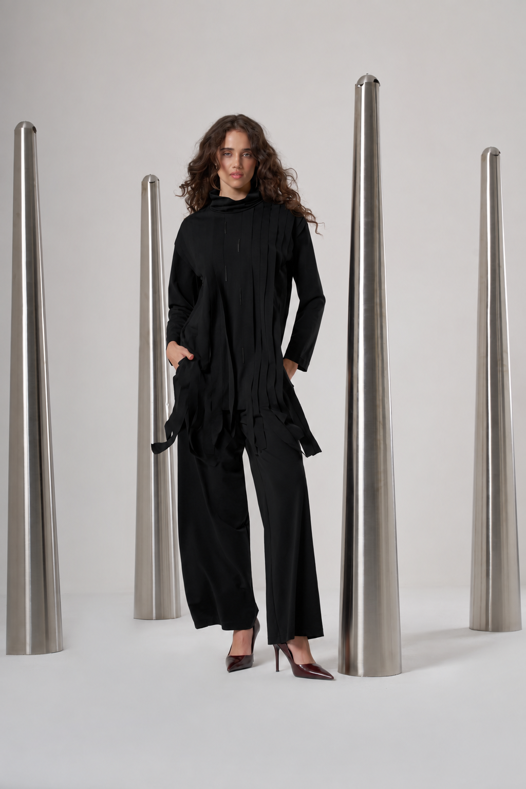 Ceremony 919 Kademeli Bantlı Bora Pantolonlu Takım Siyah Takım CEREMONY 