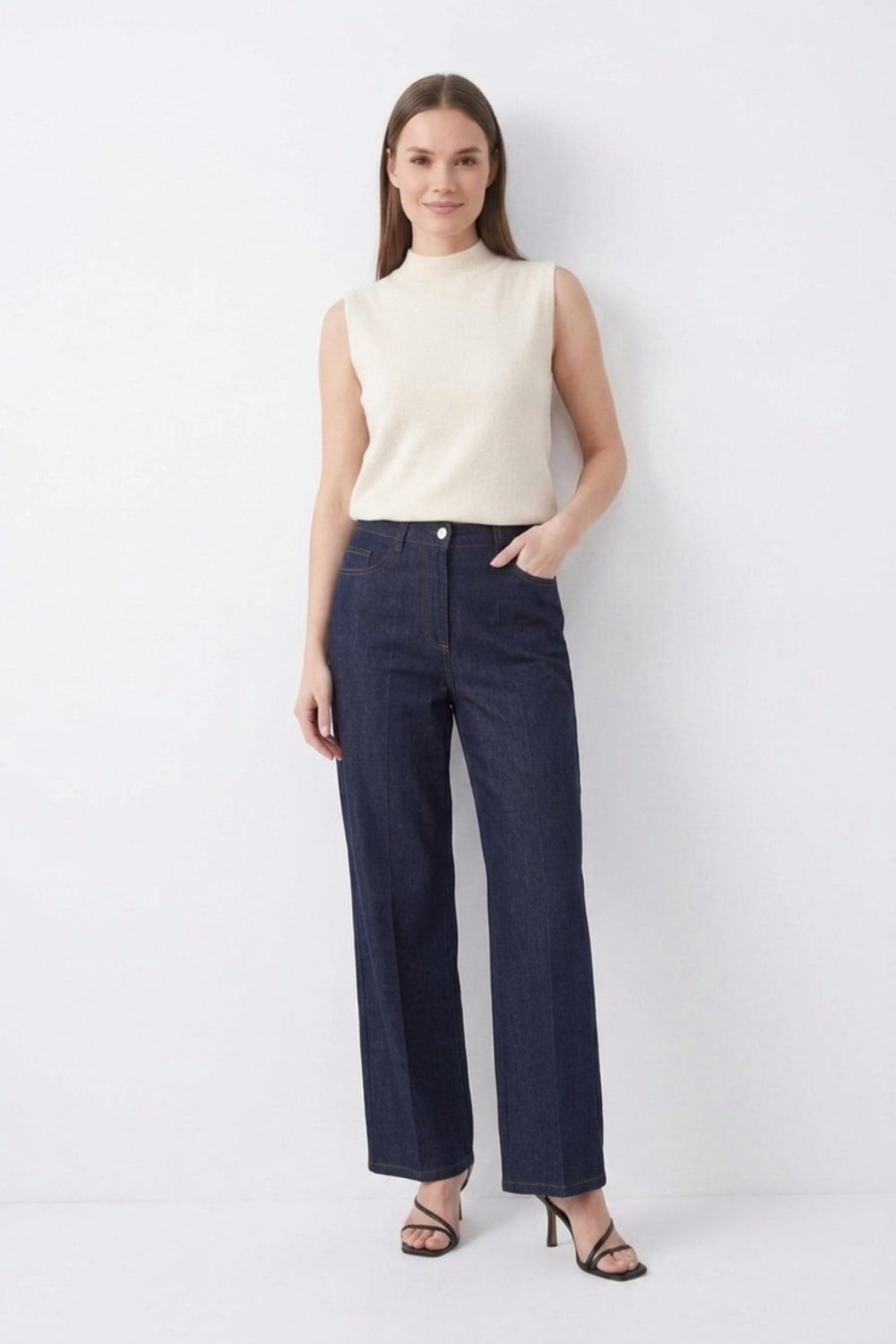 Dikiş Detay Bol Paça Pantolon 32481 F.Navy Pantolon PUANE 