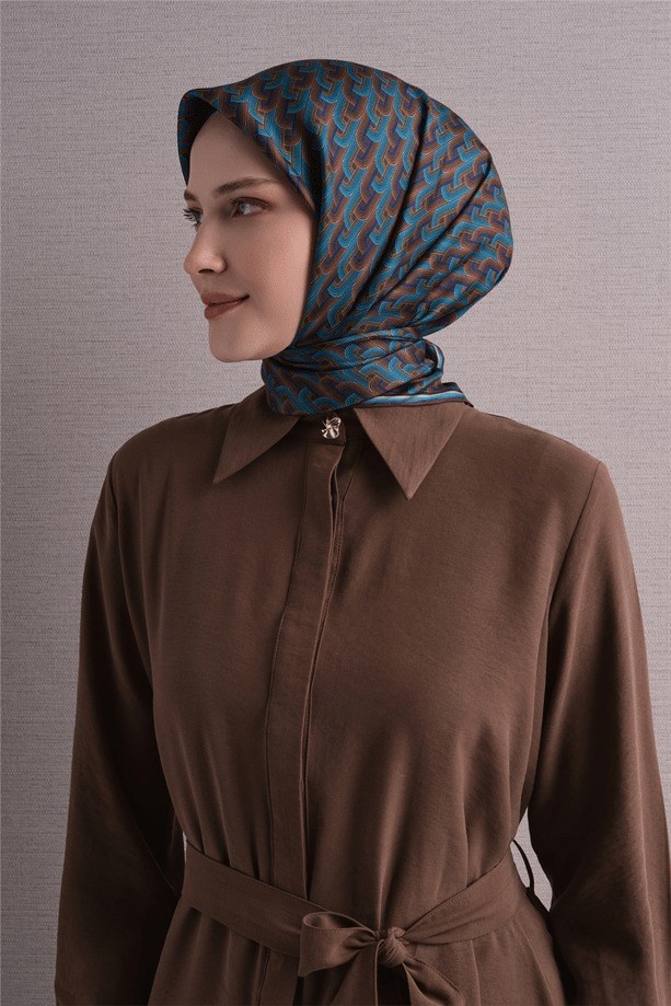 Armine Dj Saf Twill İpek Eşarp 9604D (T) - Mavi Eşarp ARMİNE 