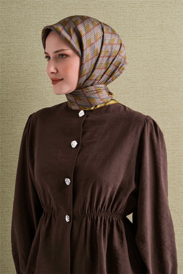 Armine Dj Saf Twill İpek Eşarp 9626D (T) - Olive Eşarp ARMİNE 
