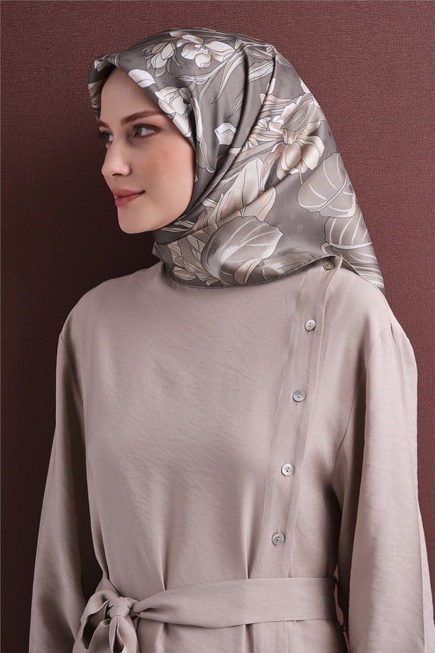 Armine Dj Saf Jakar İpek Eşarp 9608D (J) - Bej Eşarp ARMİNE 