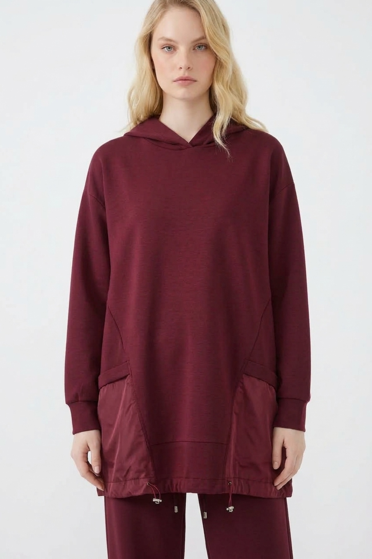 Kapüşon Detaylı Pantolonlu Takım 14539 Burgundy Takım PUANE 